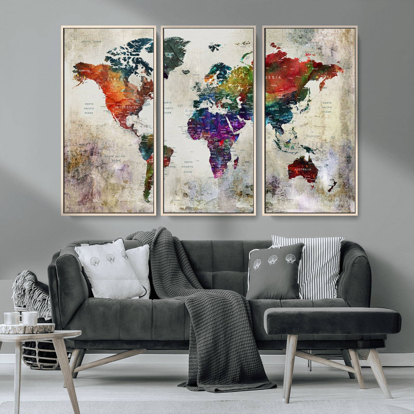 MGV-FC-48X32-3P - Push Pin World Map Canvas Print – Framed Wall Art for Couples to Track Their Travels – Anniversary