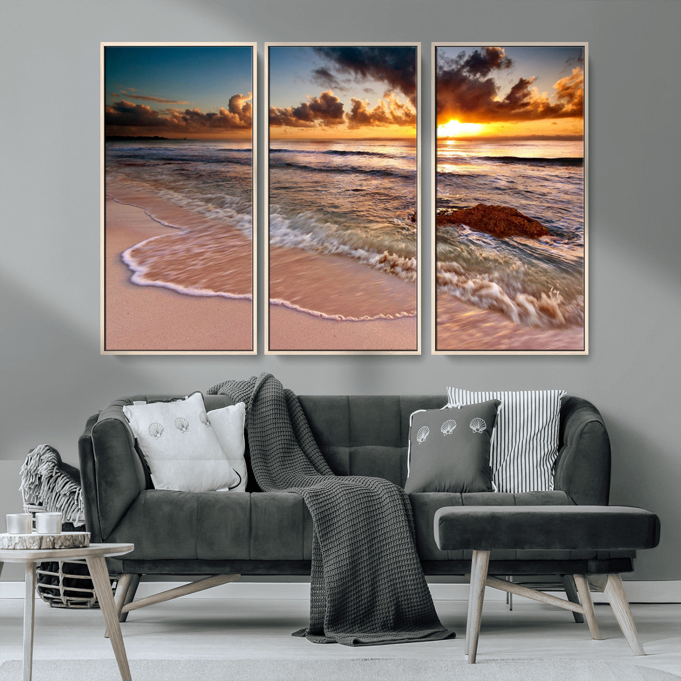 MGV-FC-48X32-3P - Sunset on Ocean Wall Art Canvas Print