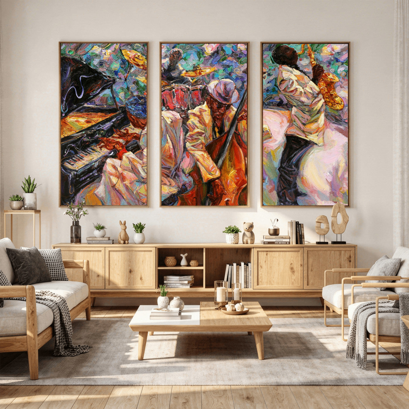 34929-MGV-CV-36X24 - African American Jazz Art Music Abstract Wall Art Painting Canvas Wall Art