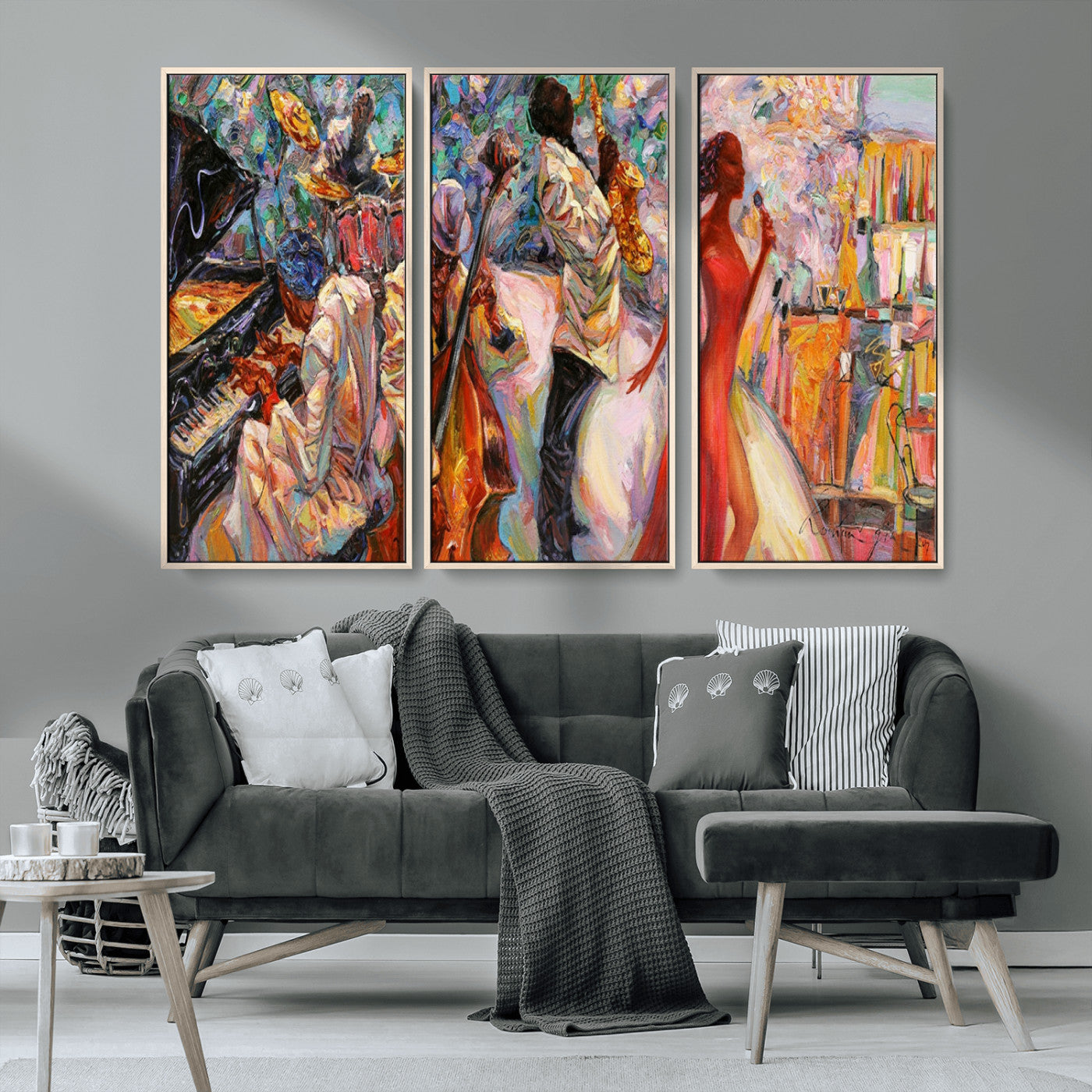 MGV-FC-48X32-3P - Abstract Afro American Jazz Canvas Wall Art | Music-Inspired Painting for Dining Room, Living Room,