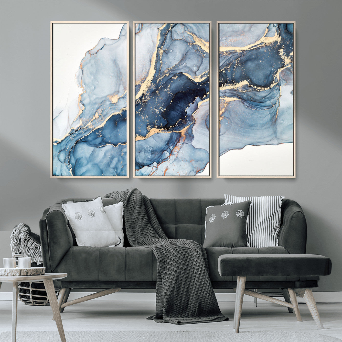 33782-MGV-CV-36X24-Abstract Art Print - Blue Abstract Canvas Wall Art Print Abstract Art Fluid Effect Marble Wall Art