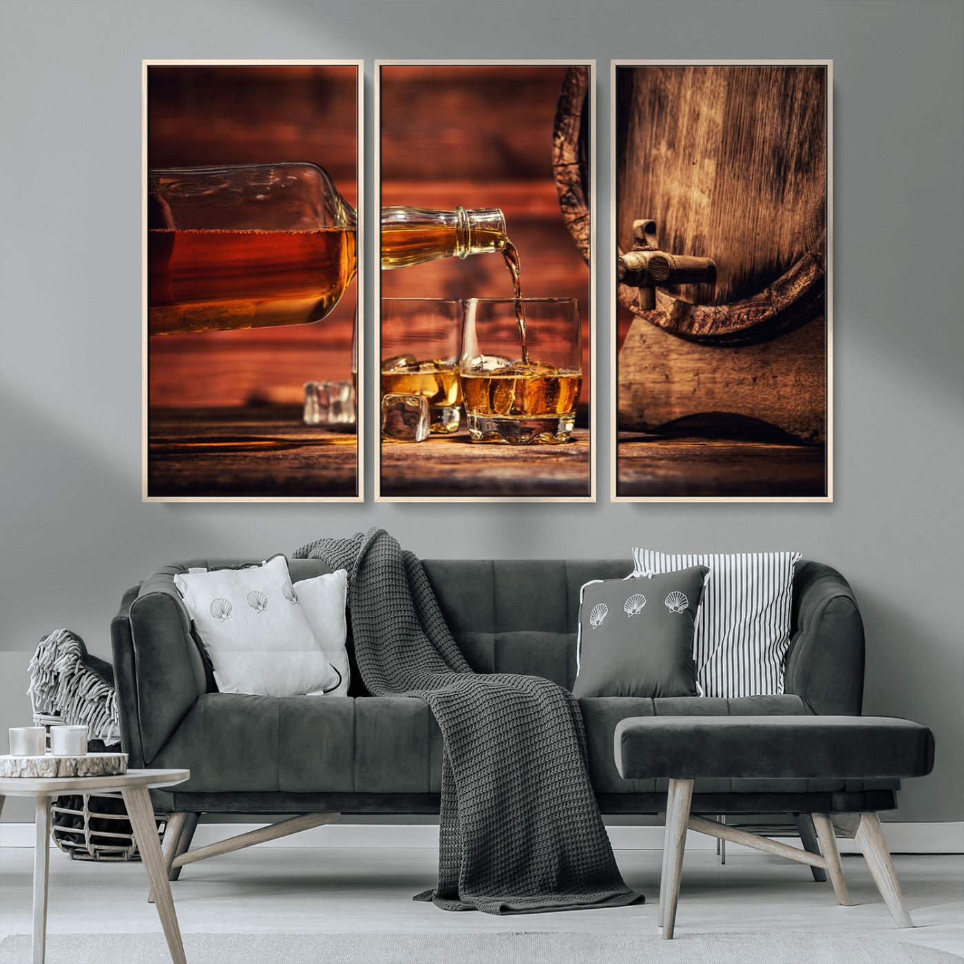 MGV-FC-48X32-3P - Whiskey and Cigar Canvas Wall Art | 3 Panel Bar Room Decor for Home Lounge, Office, or Man Cave |