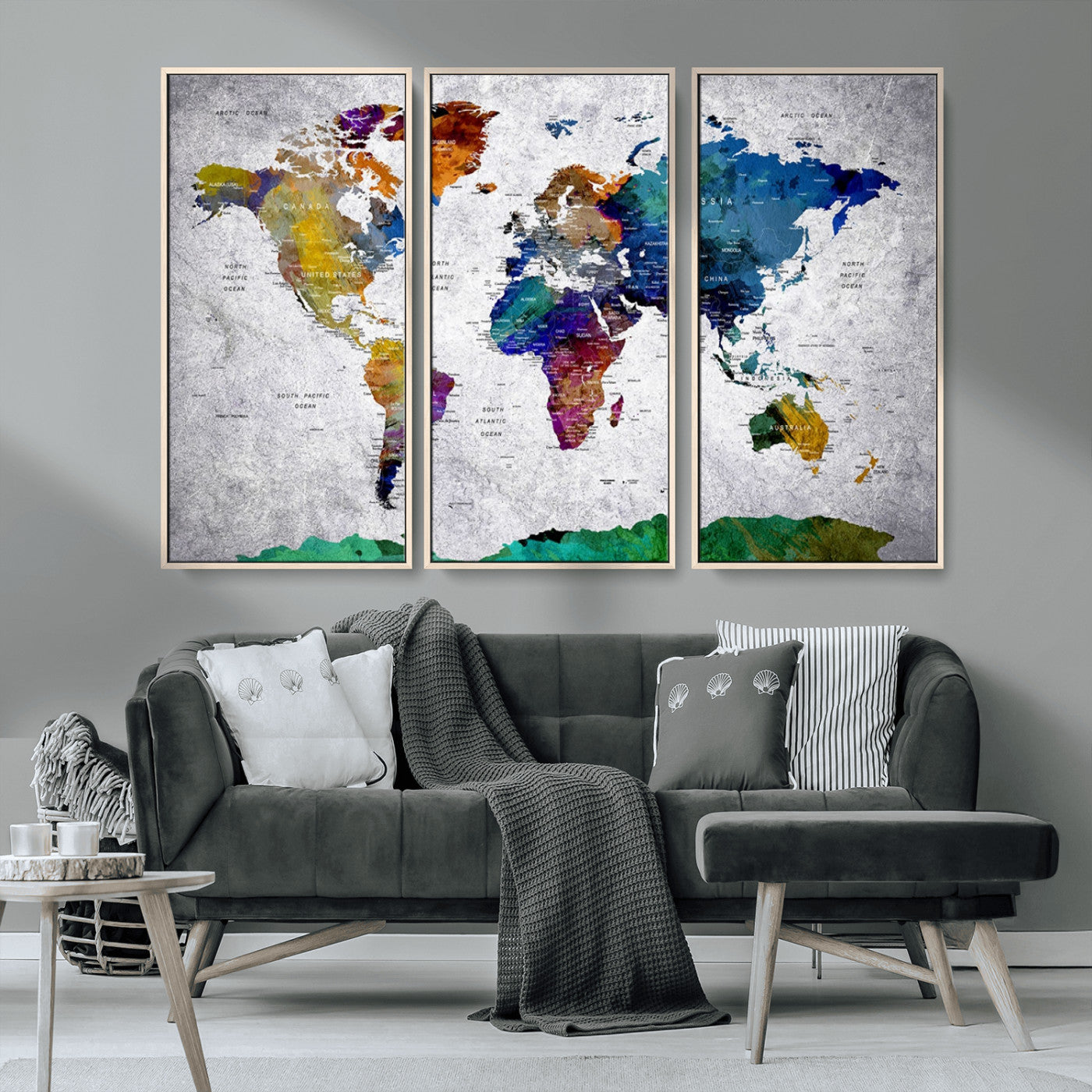 MGV-FC-48X32-3P - Push Pin World Map Canvas Print – Framed Wall Art for Couples to Track Their Travels – Anniversary