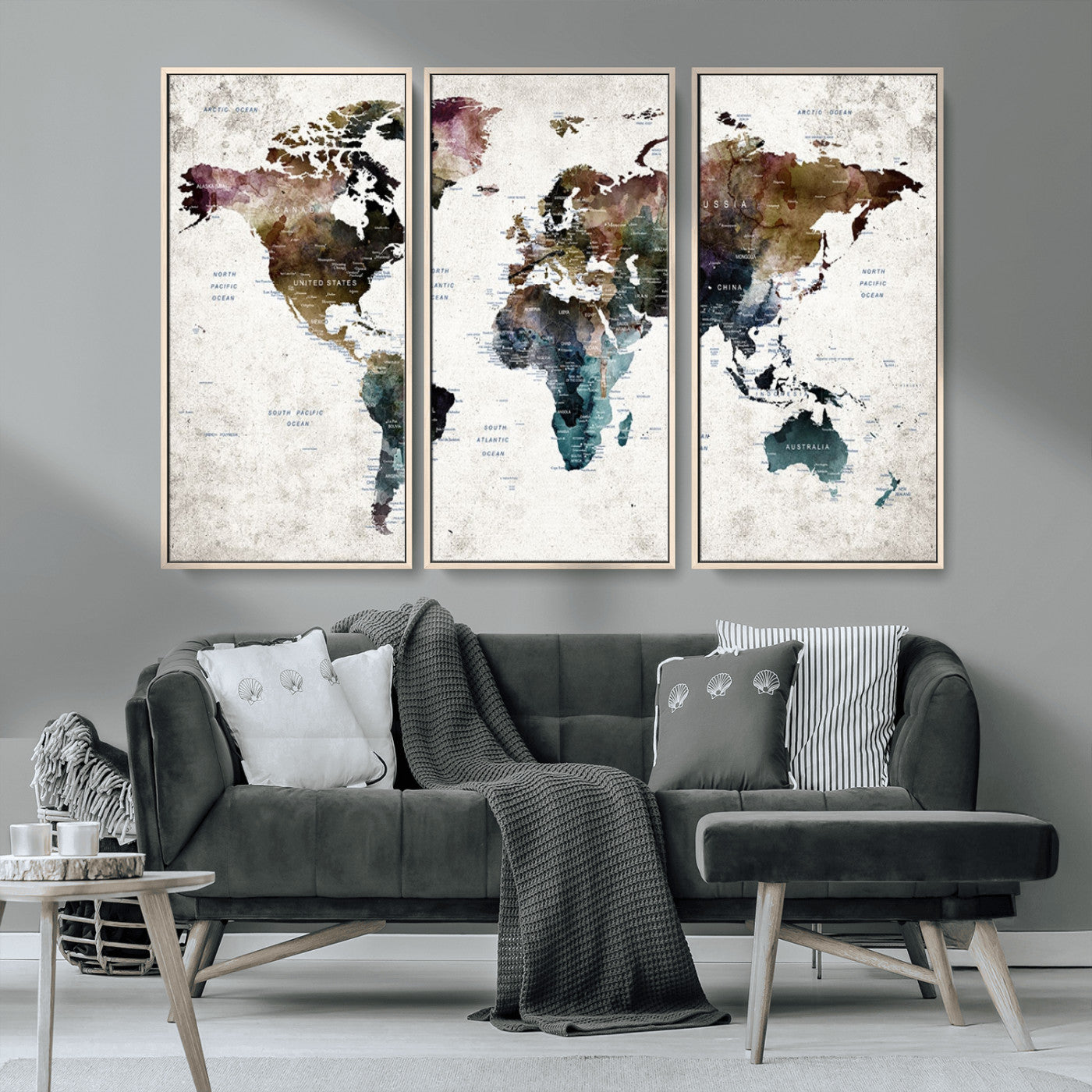 MGV-FC-48X32-3P - Push Pin World Map Canvas Print – Framed Wall Art for Couples to Track Their Travels – Anniversary