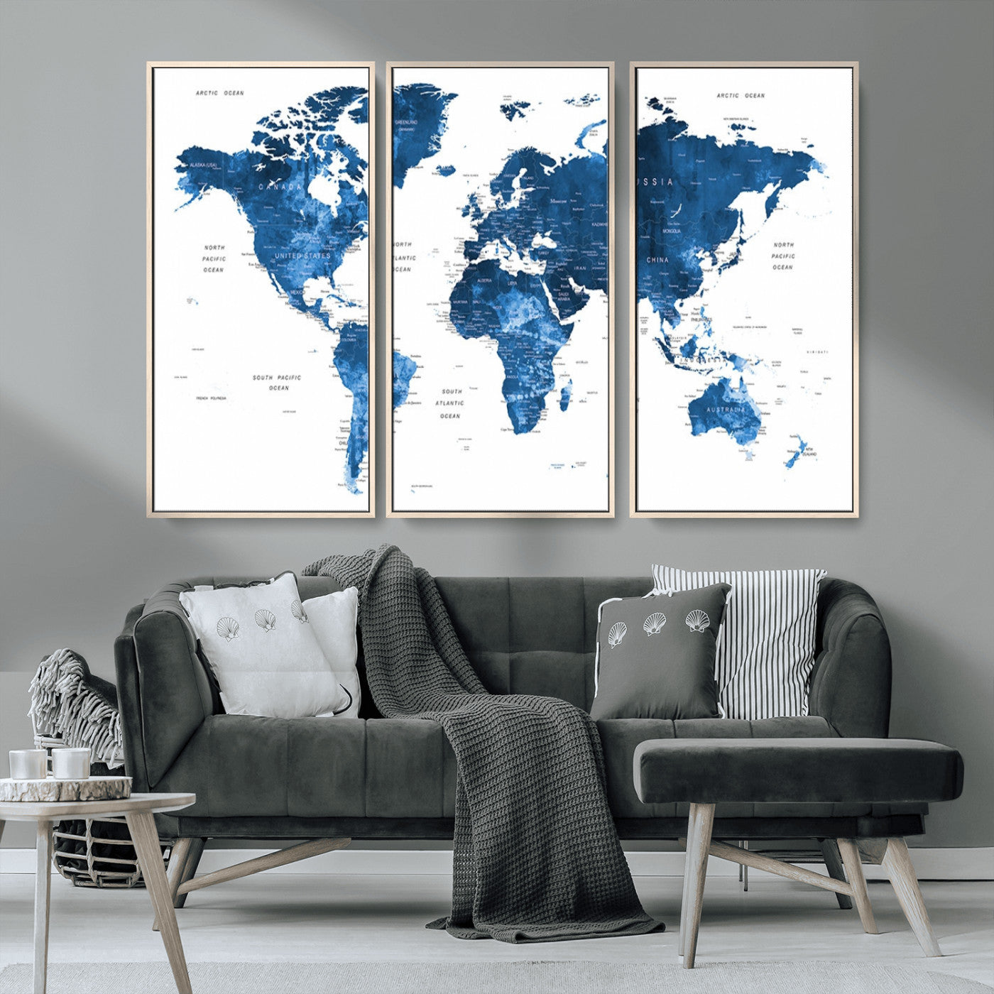 MGV-FC-48X32-3P - Push Pin World Map Canvas Print – Framed Wall Art for Couples to Track Their Travels – Anniversary