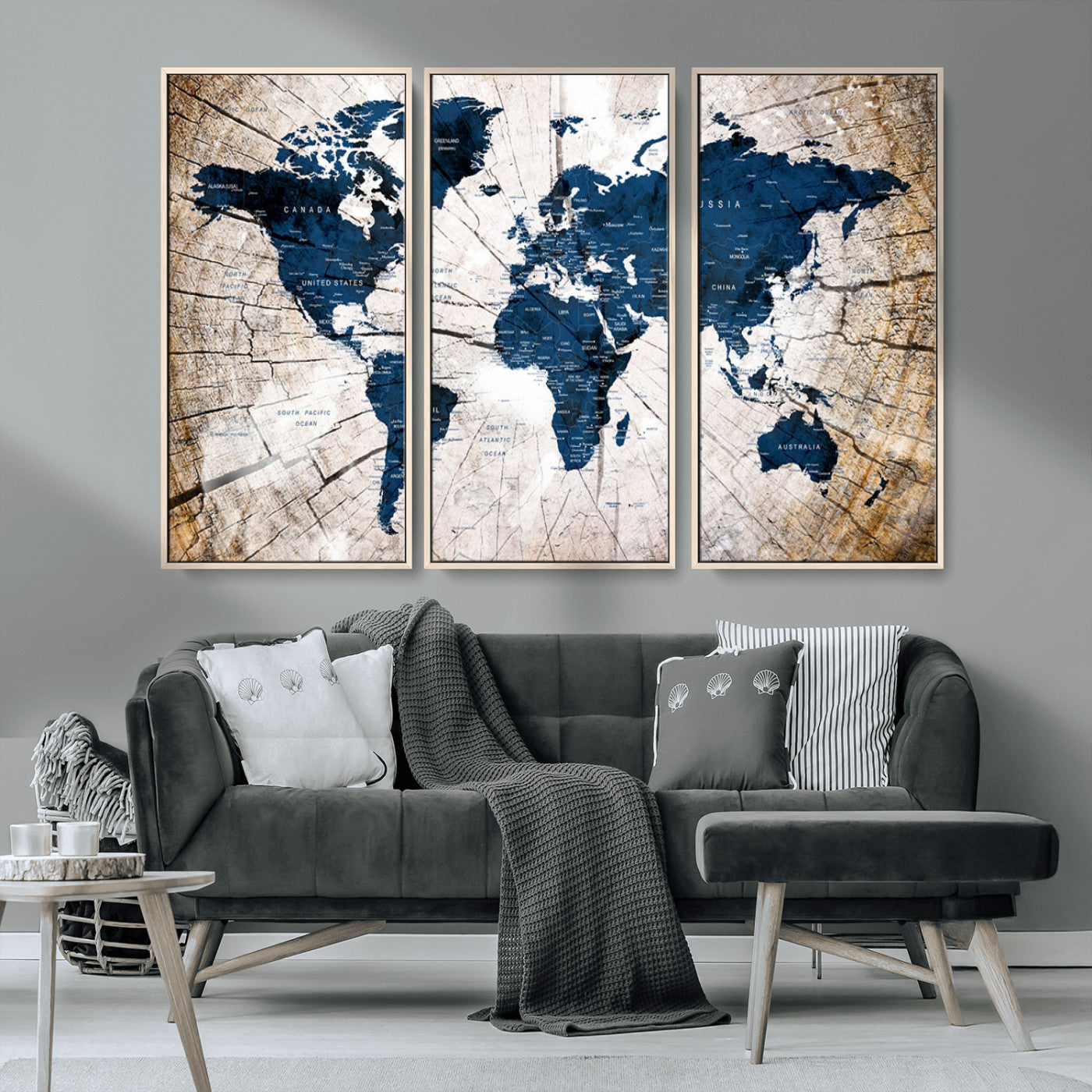 MGV-FC-48X32-3P - Push Pin World Map Canvas Print – Framed Wall Art for Couples to Track Their Travels – Anniversary