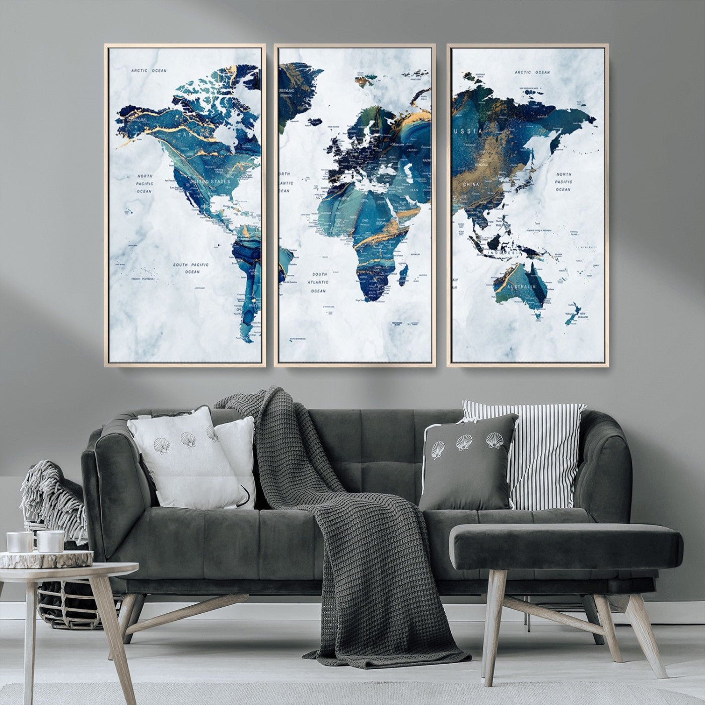 MGV-FC-48X32-3P - Push Pin World Map Canvas Print – Framed Wall Art for Couples to Track Their Travels – Anniversary