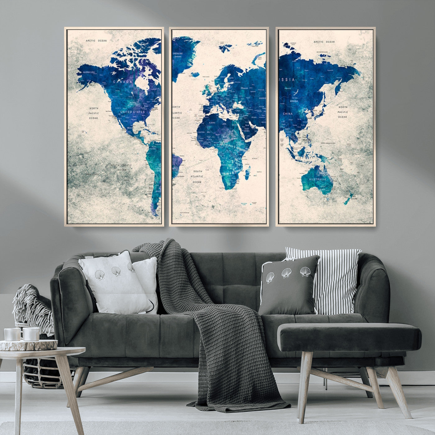 MGV-FC-48X32-3P - Push Pin World Map Canvas Print – Framed Wall Art for Couples to Track Their Travels – Anniversary