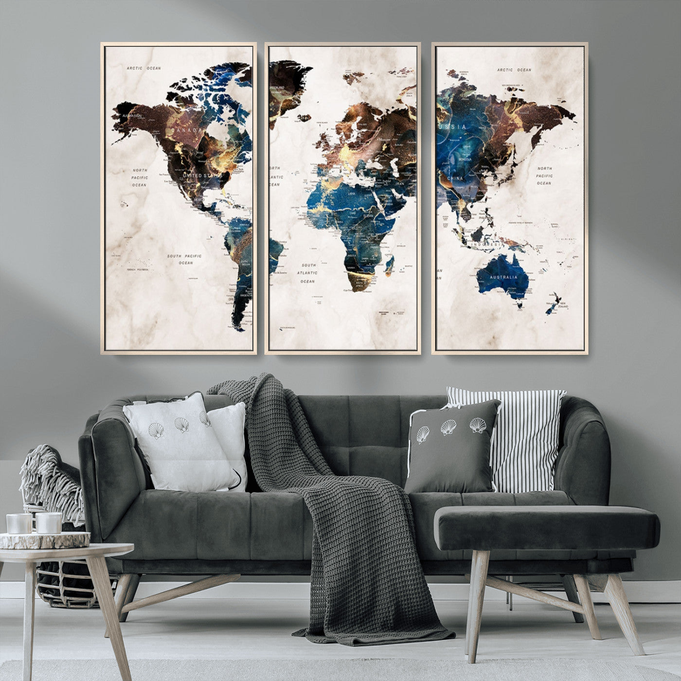 MGV-FC-48X32-3P - Push Pin World Map Canvas Print – Framed Wall Art for Couples to Track Their Travels – Anniversary