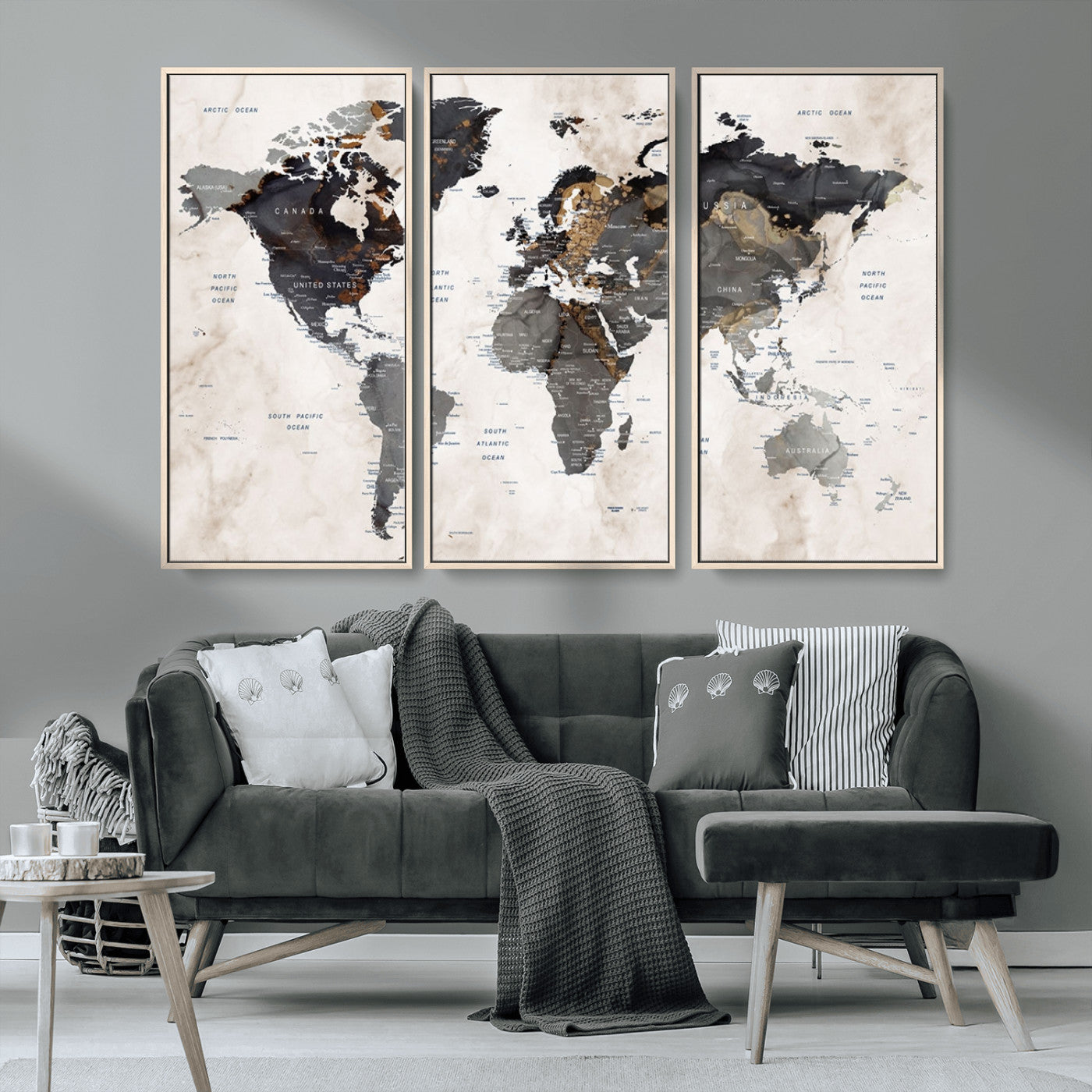 MGV-FC-48X32-3P - Push Pin World Map Canvas Print – Framed Wall Art for Couples to Track Their Travels – Anniversary