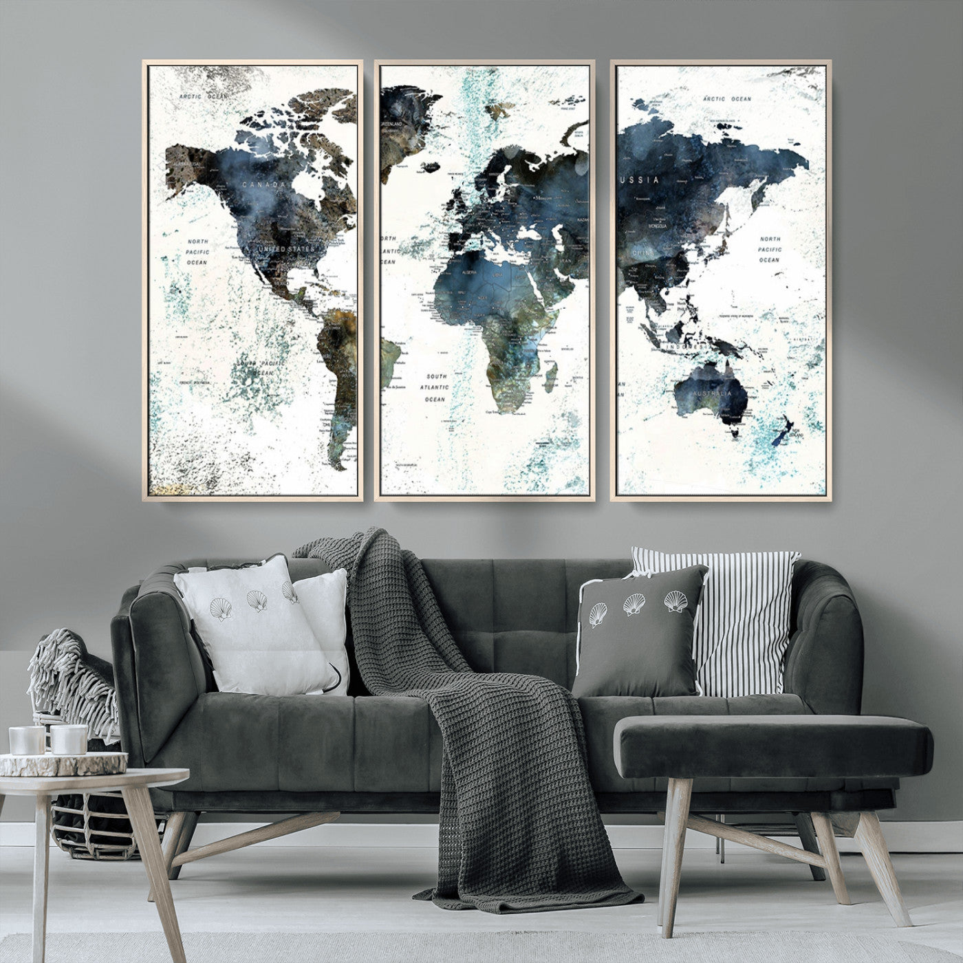 MGV-FC-48X32-3P - Push Pin World Map Canvas Print – Framed Wall Art for Couples to Track Their Travels – Anniversary