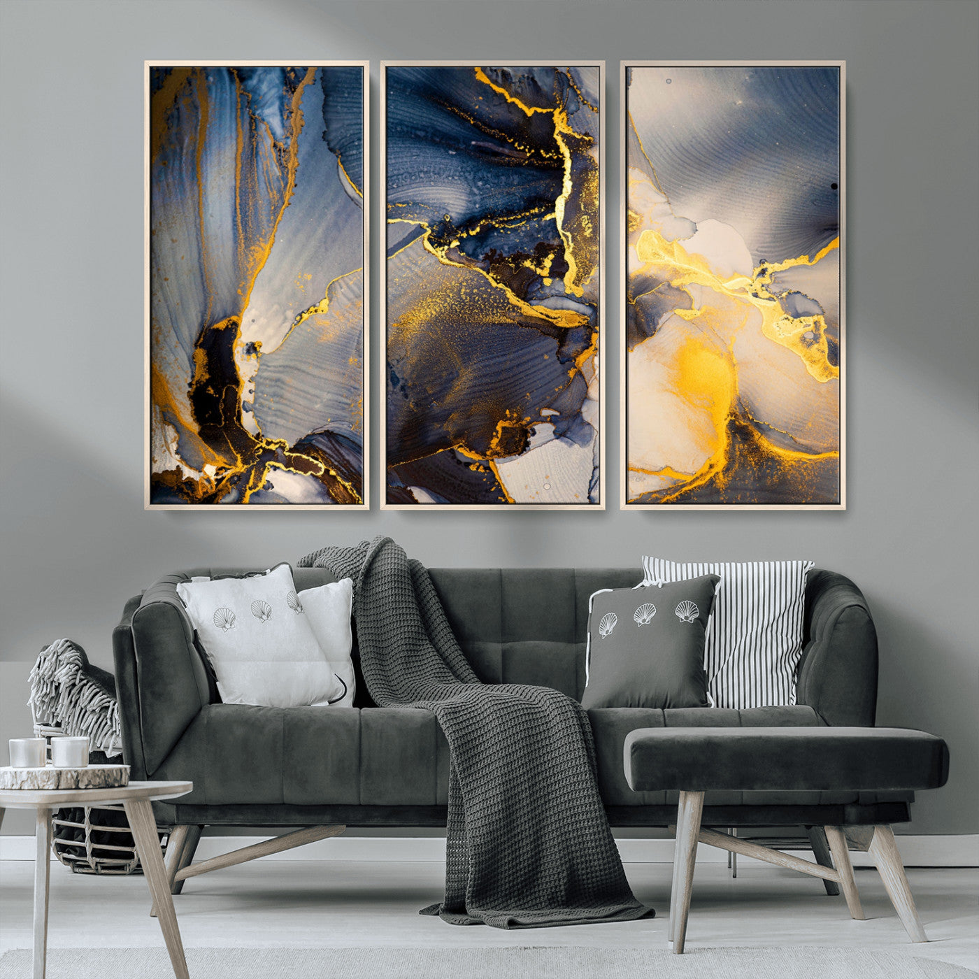 42100-MGV-CV-36X24-Large Abstract Wall Art Print - Gold and Blue Abstract Canvas Wall Art | Fluid Ink Modern Luxury Wall Decor for Living Room Decor