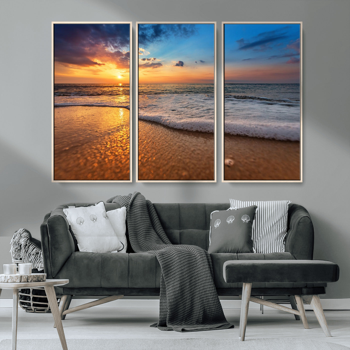MGV-FC-48X32-3P - Sunset and Beach at Night Wall Art Canvas Print