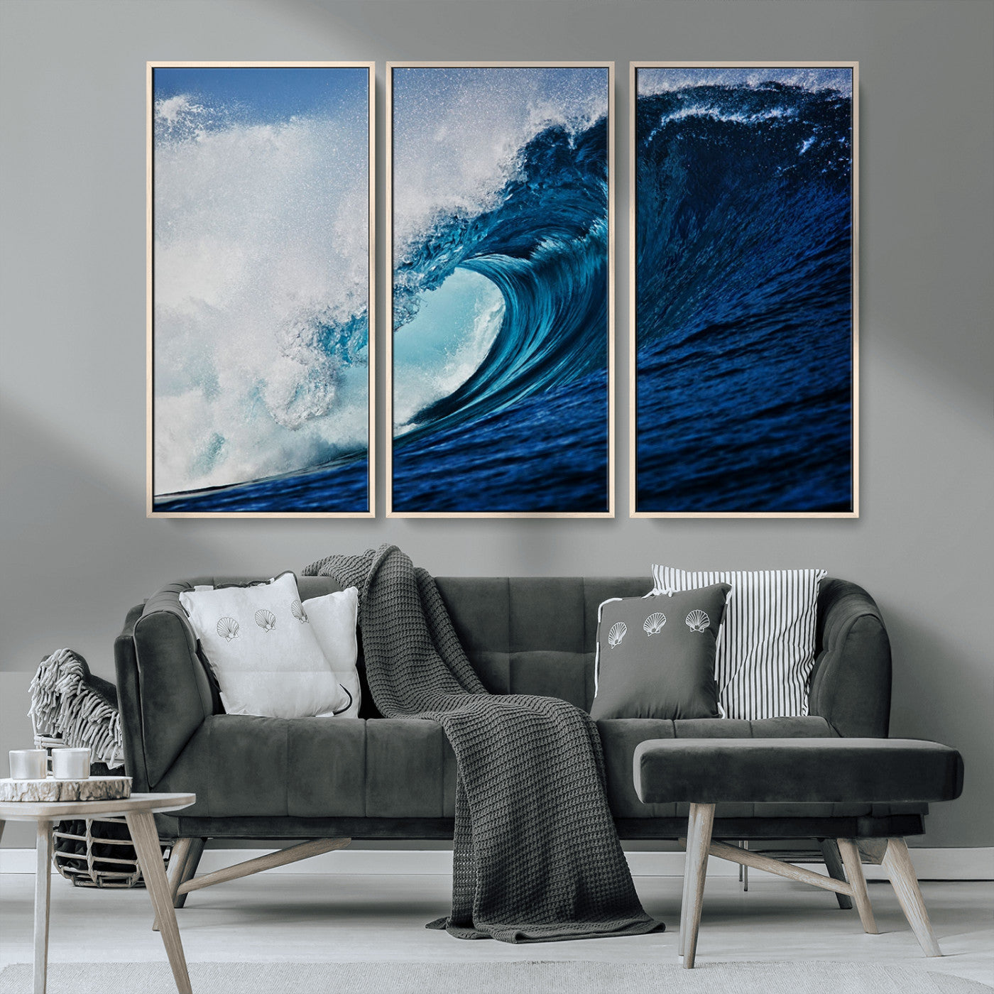 MGV-FC-48X32-3P - Ocean Wave at Sunset Canvas Art, Large Wall Print of Vibrant Water Waves, Coastal Art for Living Room and Dining Room Decor