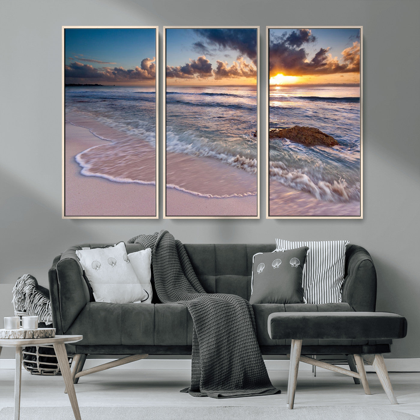 MGV-FC-48X32-3P - Sea Ocean Sunset Beach Wall Art Canvas Print