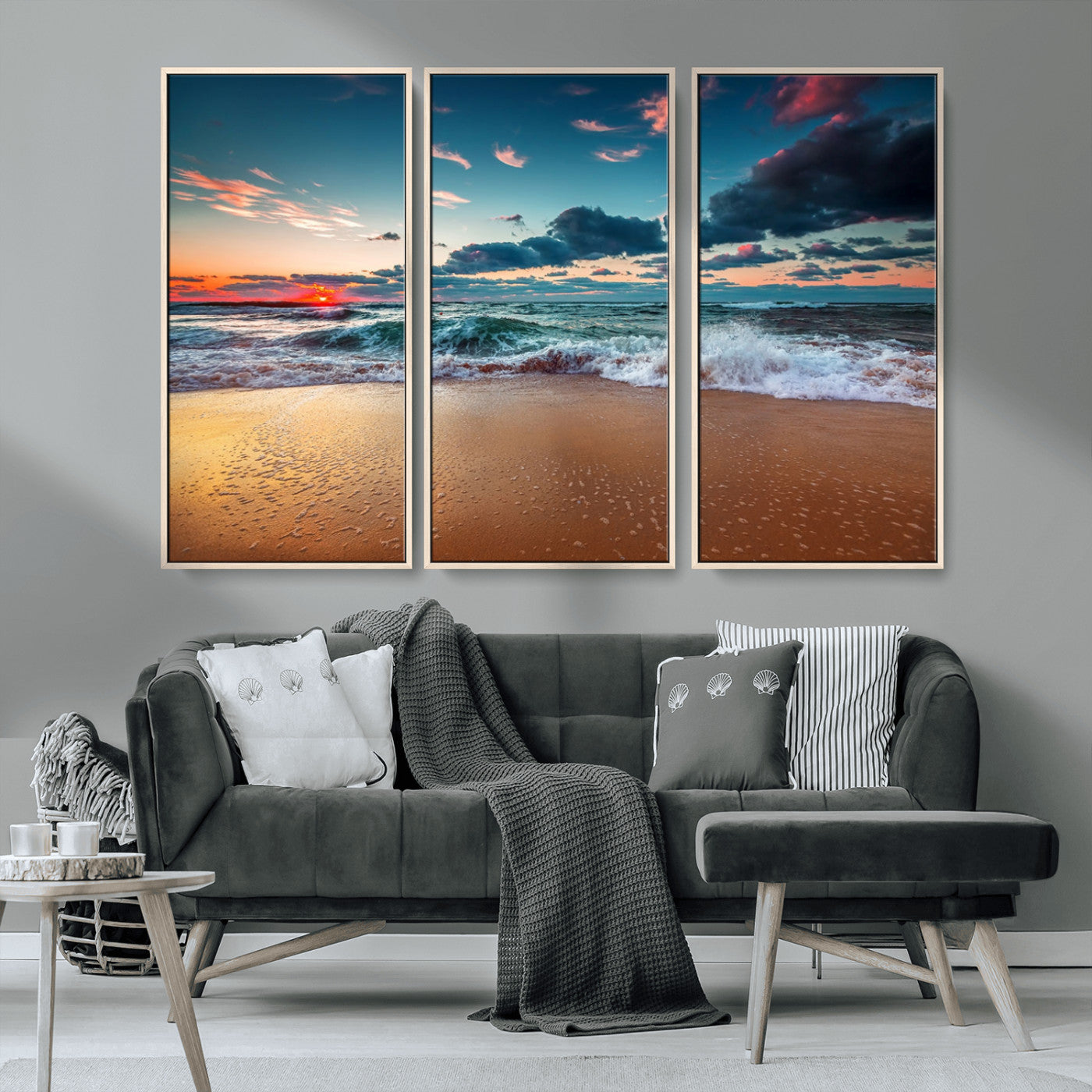 MGV-FC-48X32-3P - Sunset on Beach Wall Art Ocean Beach Canvas Print