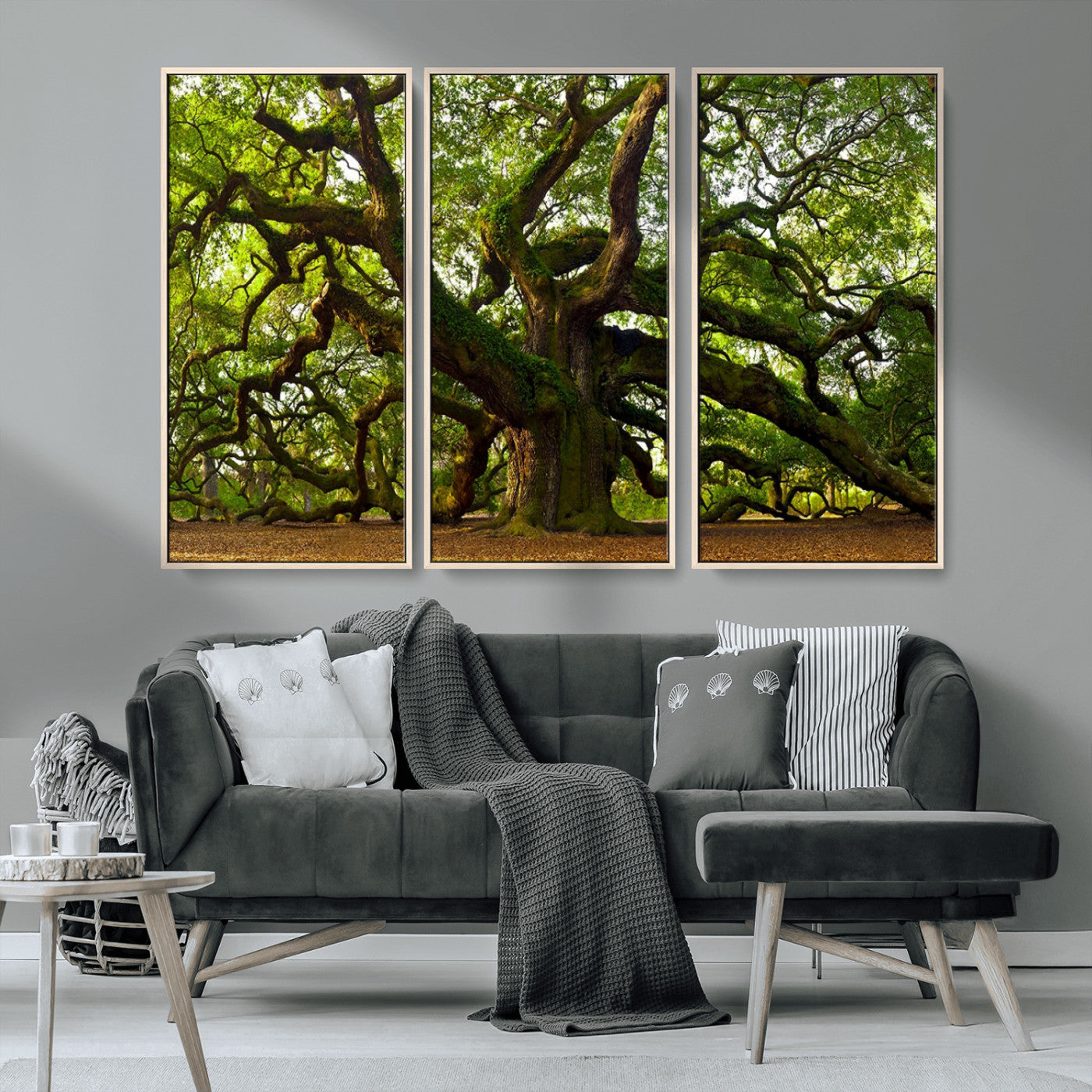 MGV-FC-48X32-3P - Angel Oak Tree Wall Art Canvas Print | Forest Tree Nature Photography Print on Canvas | Large Triptych Art for Living Room or Office Decor
