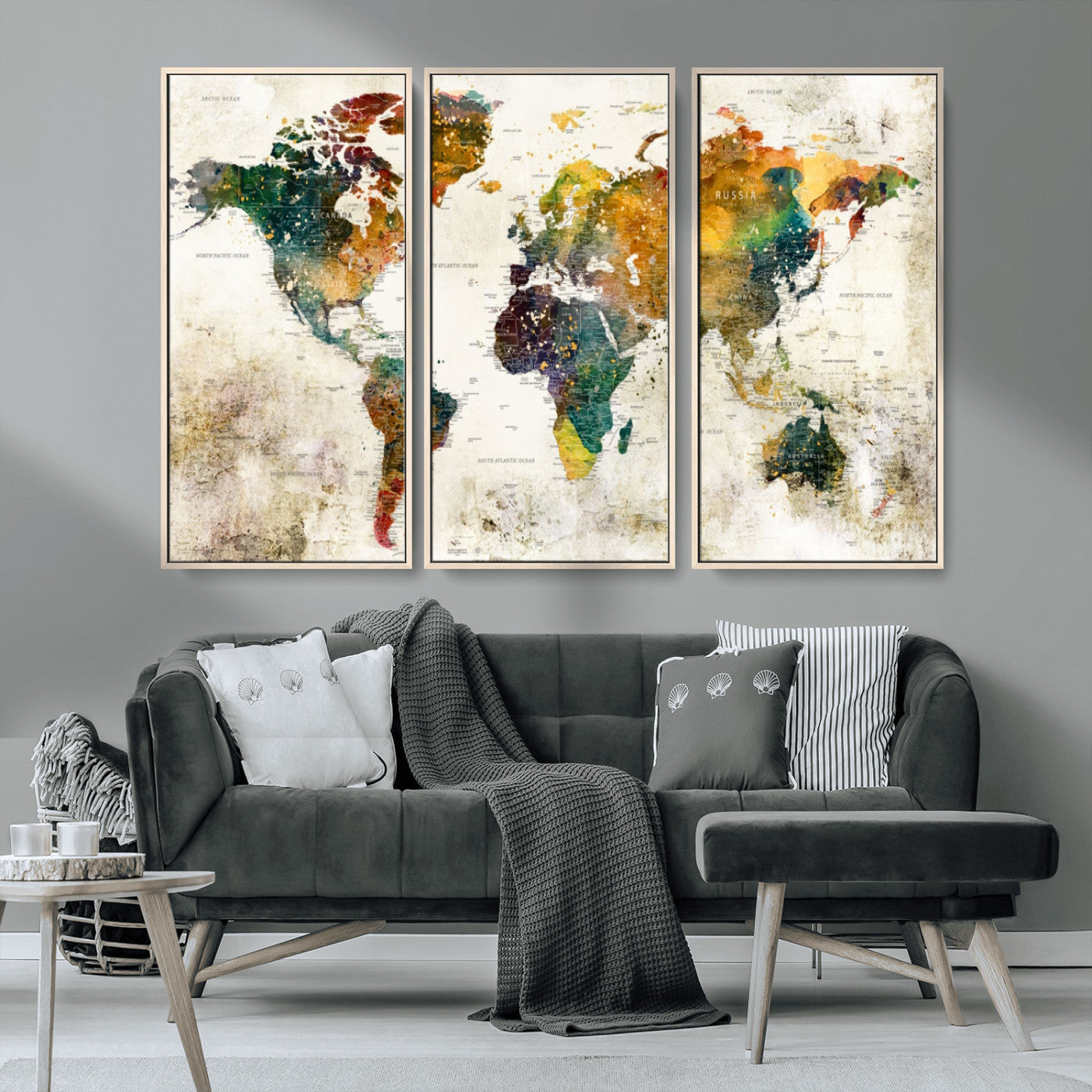 MGV-FC-48X32-3P - Push Pin World Map Canvas Print – Framed Wall Art for Couples to Track Their Travels – Anniversary