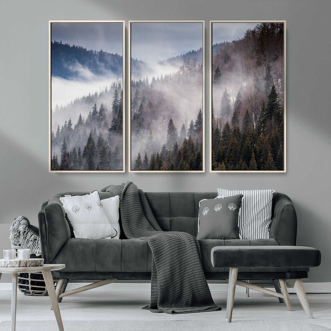 MGV-FC-48X32-3P - Beautiful Rising Fog in Winter Mountain Landscape - Framed Rising Fog in Winter Mountain Canvas
