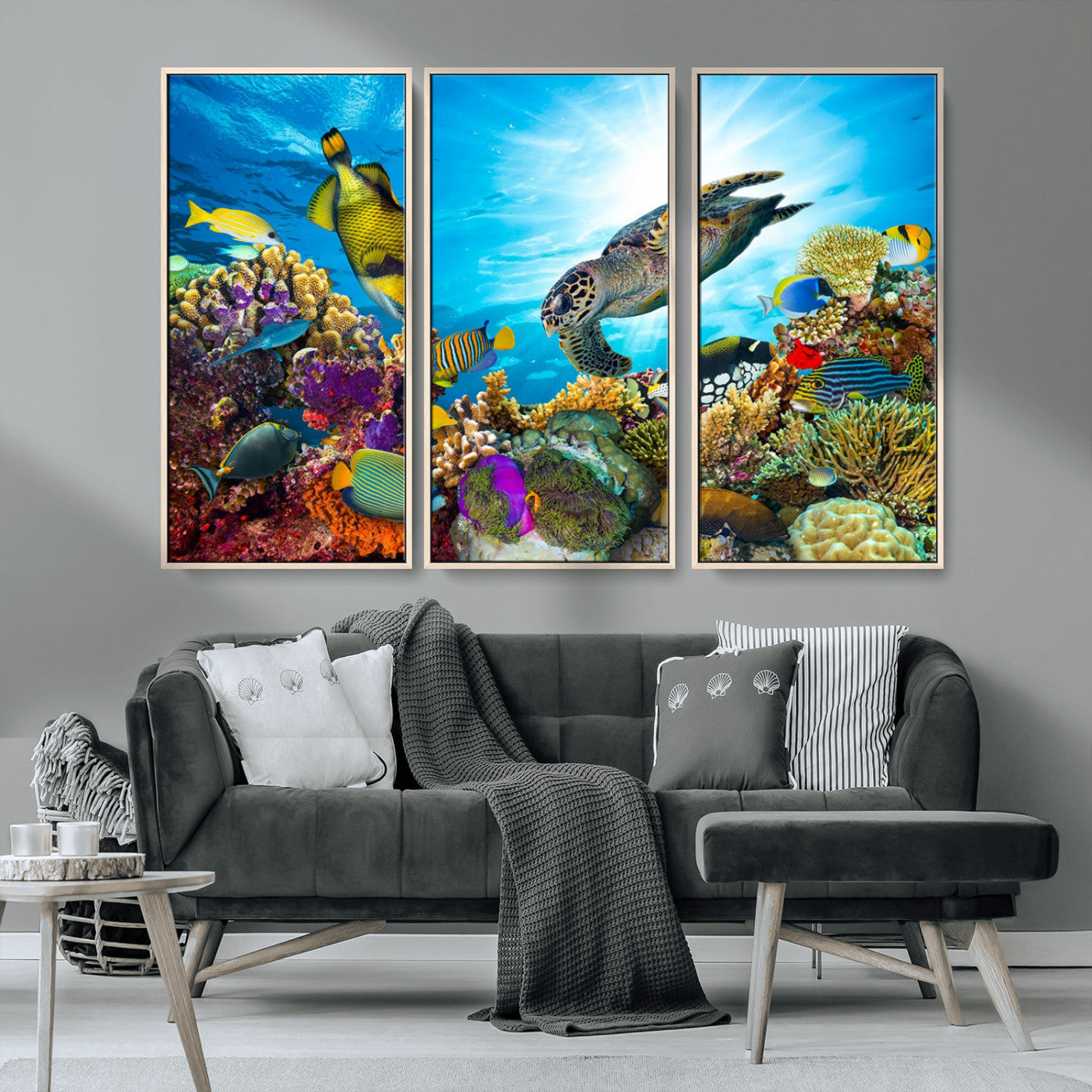 MGV-FC-48X32-3P - Sea Turtle Coral Reef Wall Art Print – Colorful Underwater Canvas Print – Tropical Ocean Marine Life Artwork – Perfect for Coastal Home Decor
