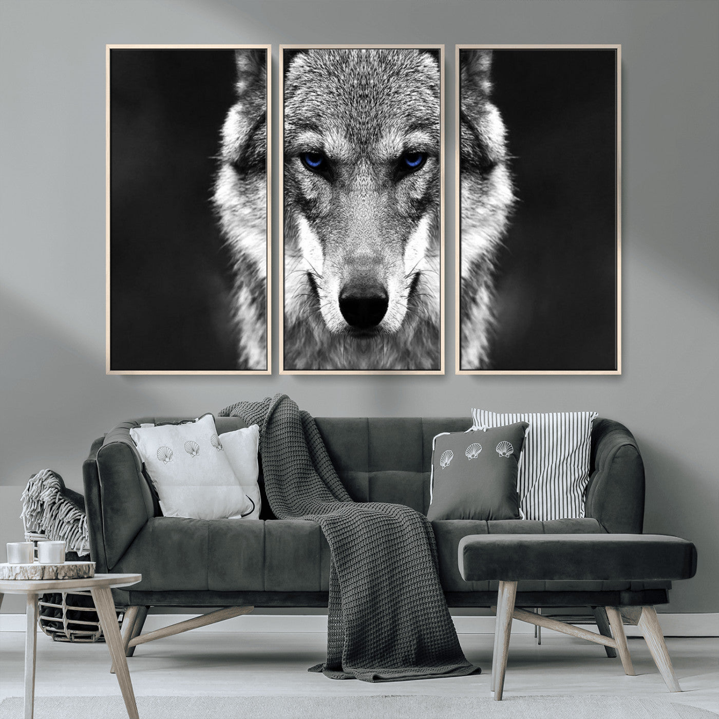 MGV-FC-48X32-3P - Black and White Wild Wolf Wall Art Canvas Print