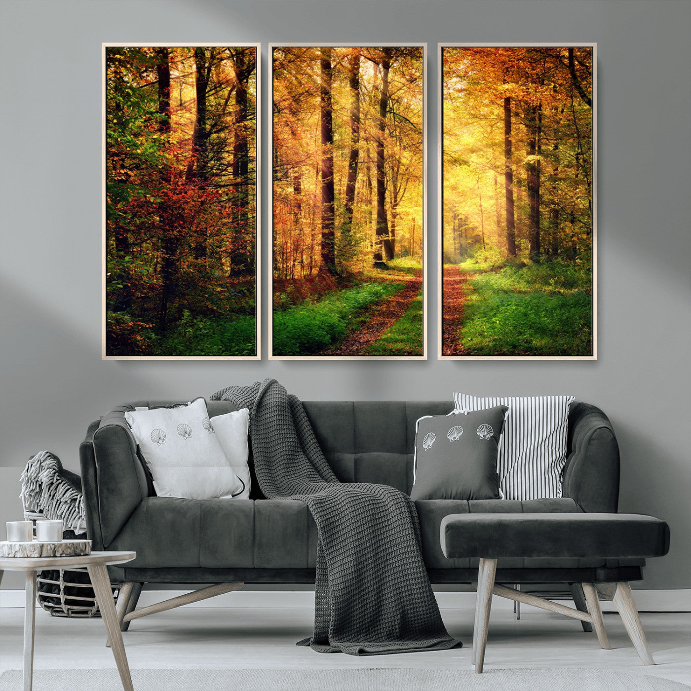 MGV-FC-48X32-3P - Forest Fall Wall Art Print - Sunlight Through Trees Wall Art Canvas Print