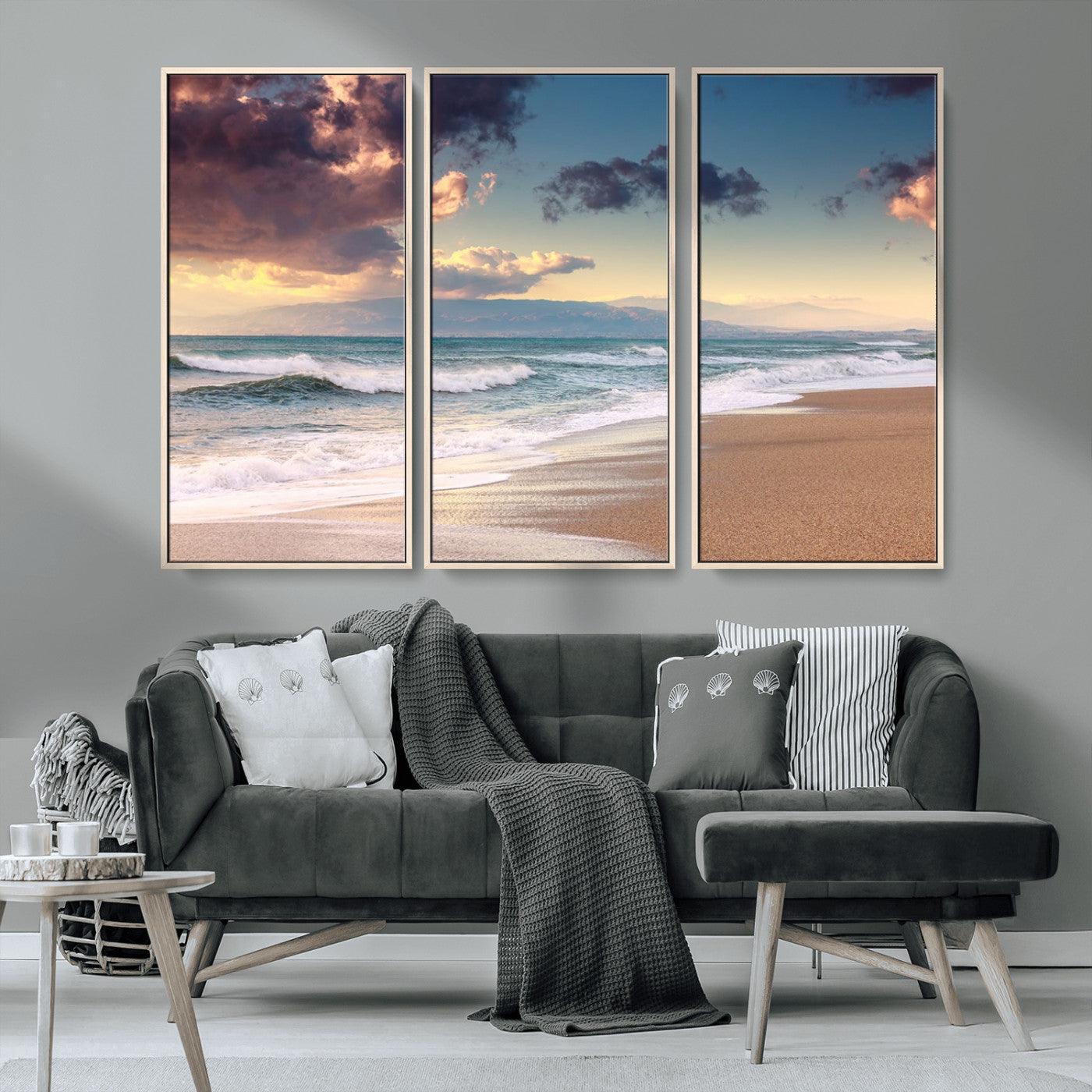 MGV-FC-48X32-3P - Cloudy Weather Beach Sunset Canvas Print | Sunrise Wall Art Canvas Print