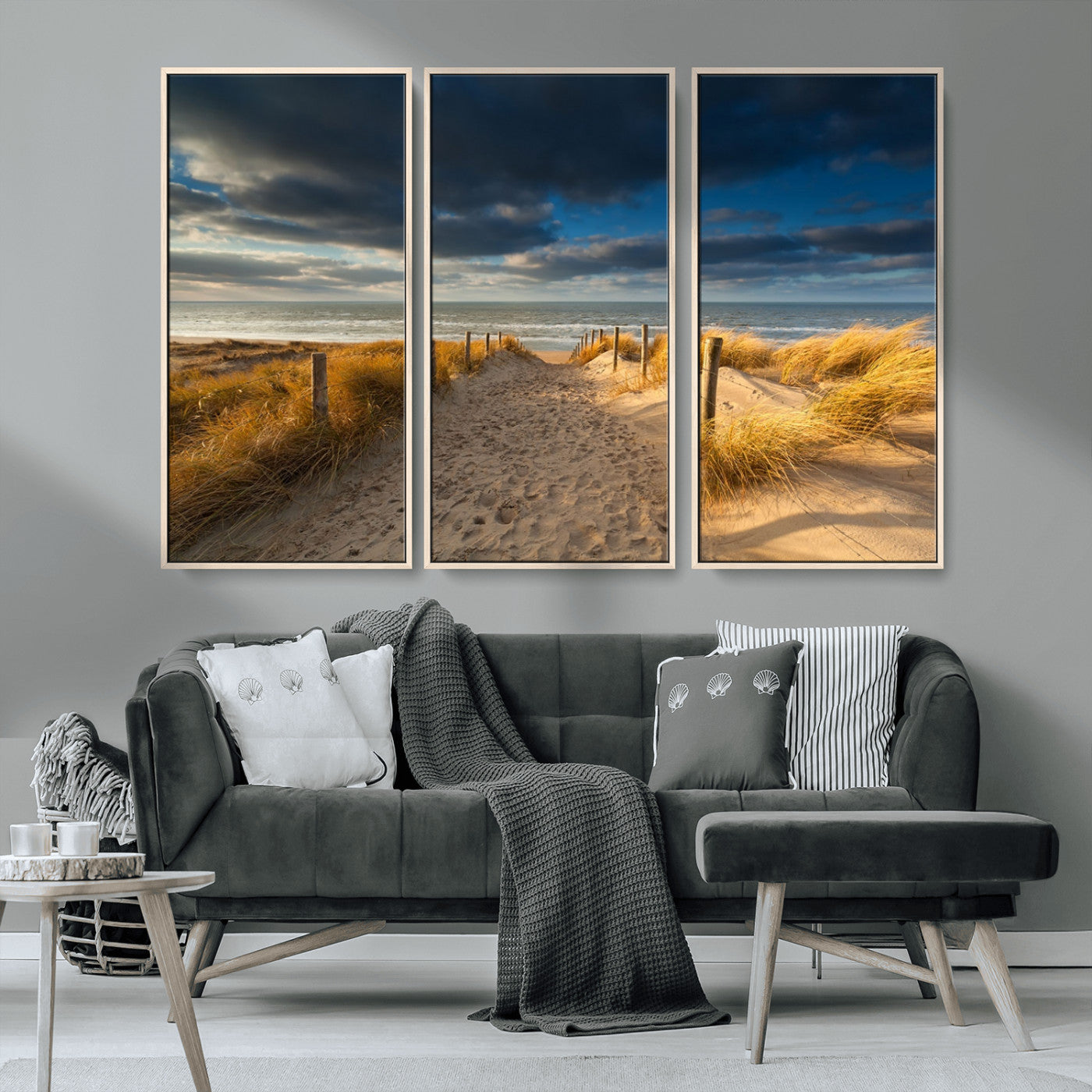 MGV-FC-48X32-3P - Ocean Beach Dark Clouds Wall Art Canvas Print