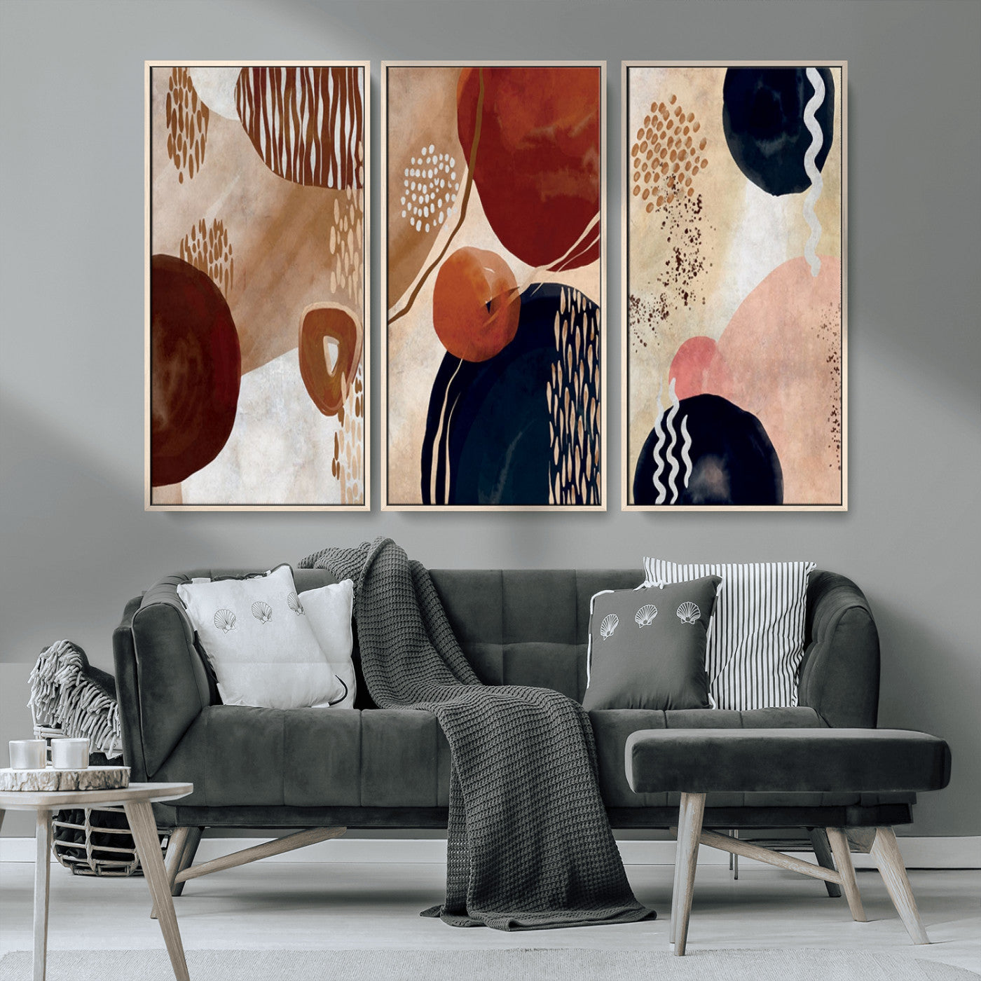 MGV-FC-48X32-3P - Boho Wall Art Canvas Print Set Mid-Century Prints Bohemian Wall Artwork Prints Boho Neutral