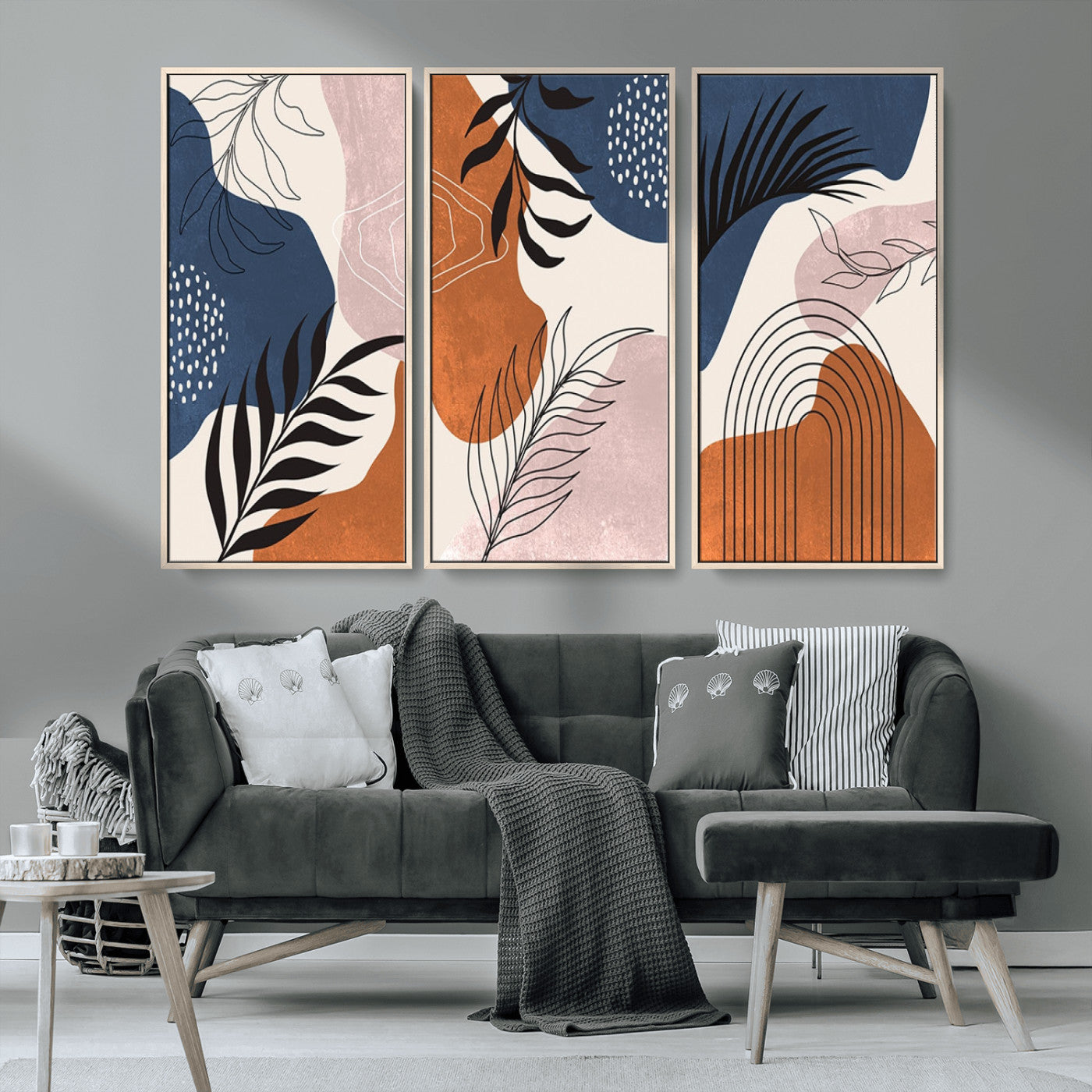 MGV-FC-48X32-3P - Boho Wall Art Canvas Print Set Mid-Century Prints Bohemian Wall Artwork Prints Boho Neutral,
