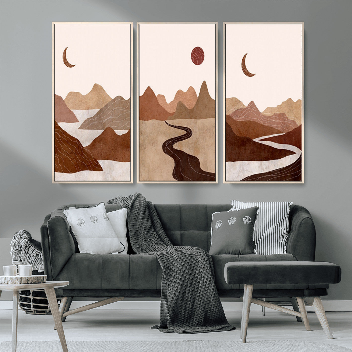 MGV-FC-48X32-3P - Boho Wall Art Canvas Print Set Mid-Century Prints Bohemian Wall Artwork Prints Boho Neutral