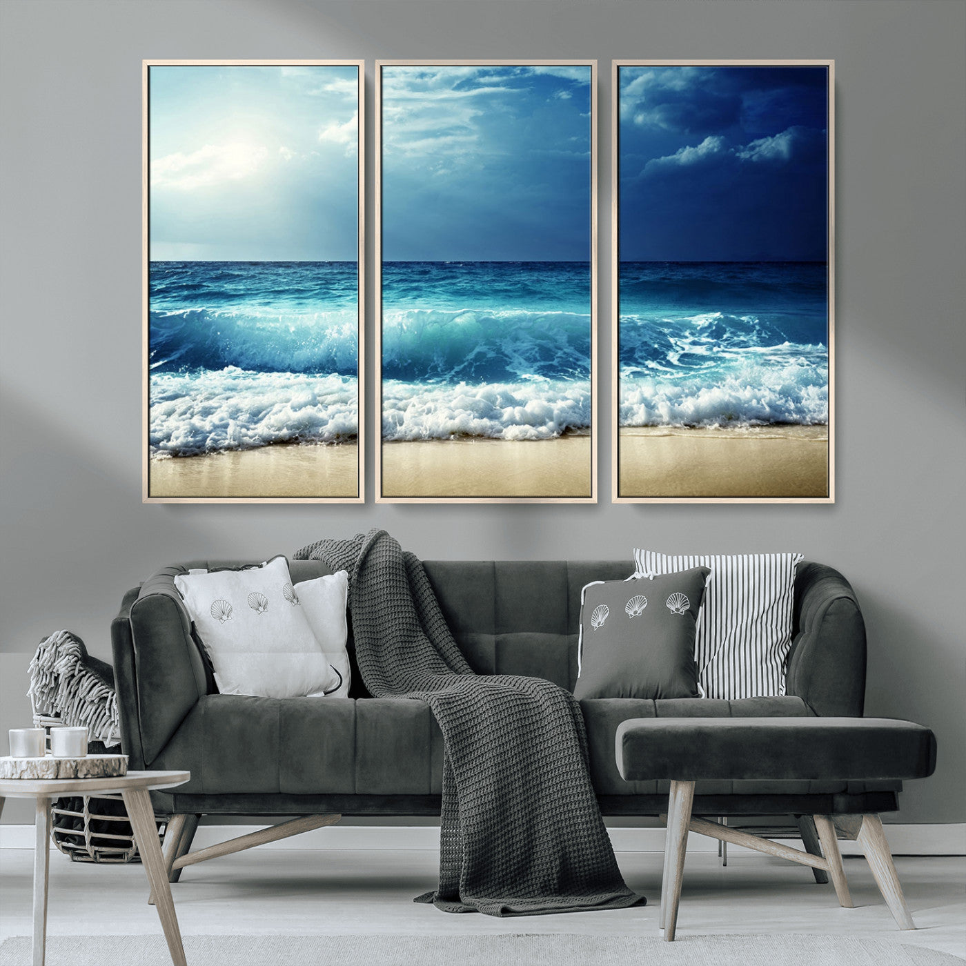 MGV-FC-48X32-3P - Majestic Ocean Wave Wall Art Canvas | 3 Panel Large Seascape Print for Living Room, Bedroom, Office Decor, Ready to Hang