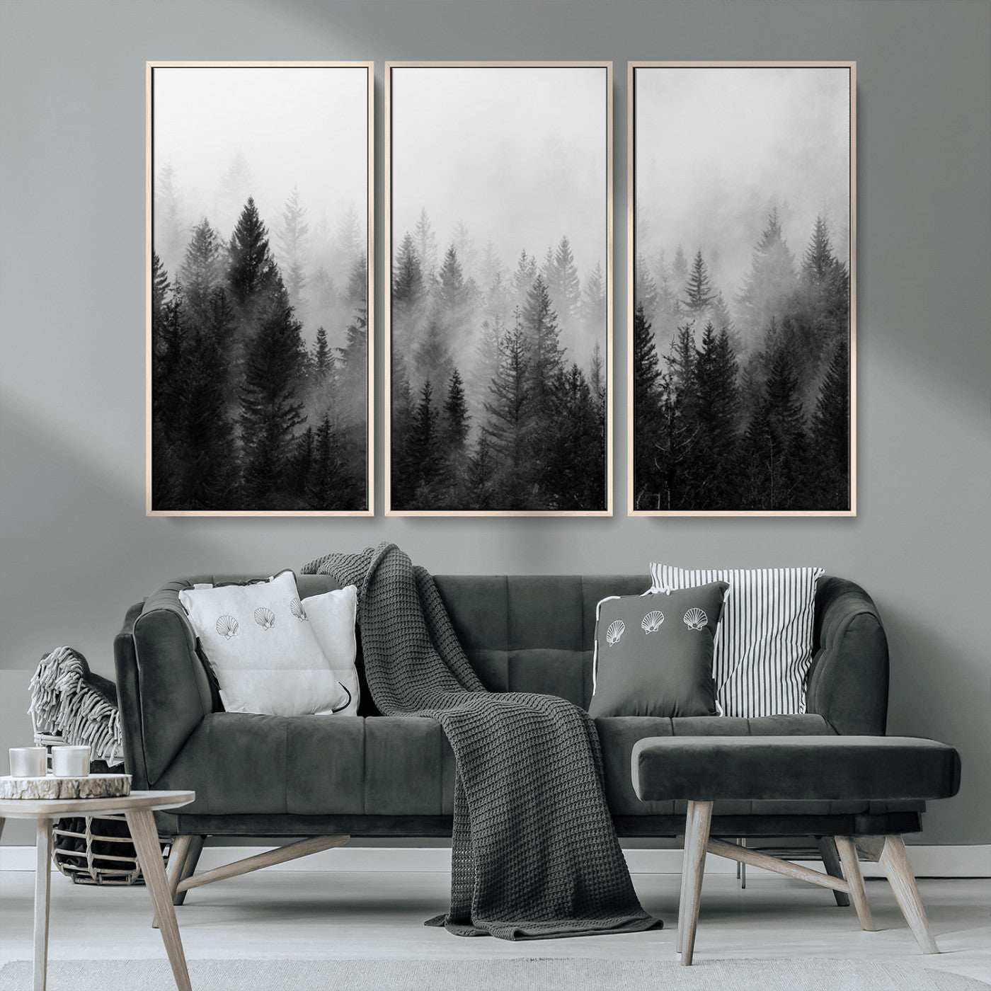 MGV-FC-48X32-3P - Fogy Forest Canvas Wall Art Print - Mountain Wall Art with Pine Trees and Misty Forest Canvas Print