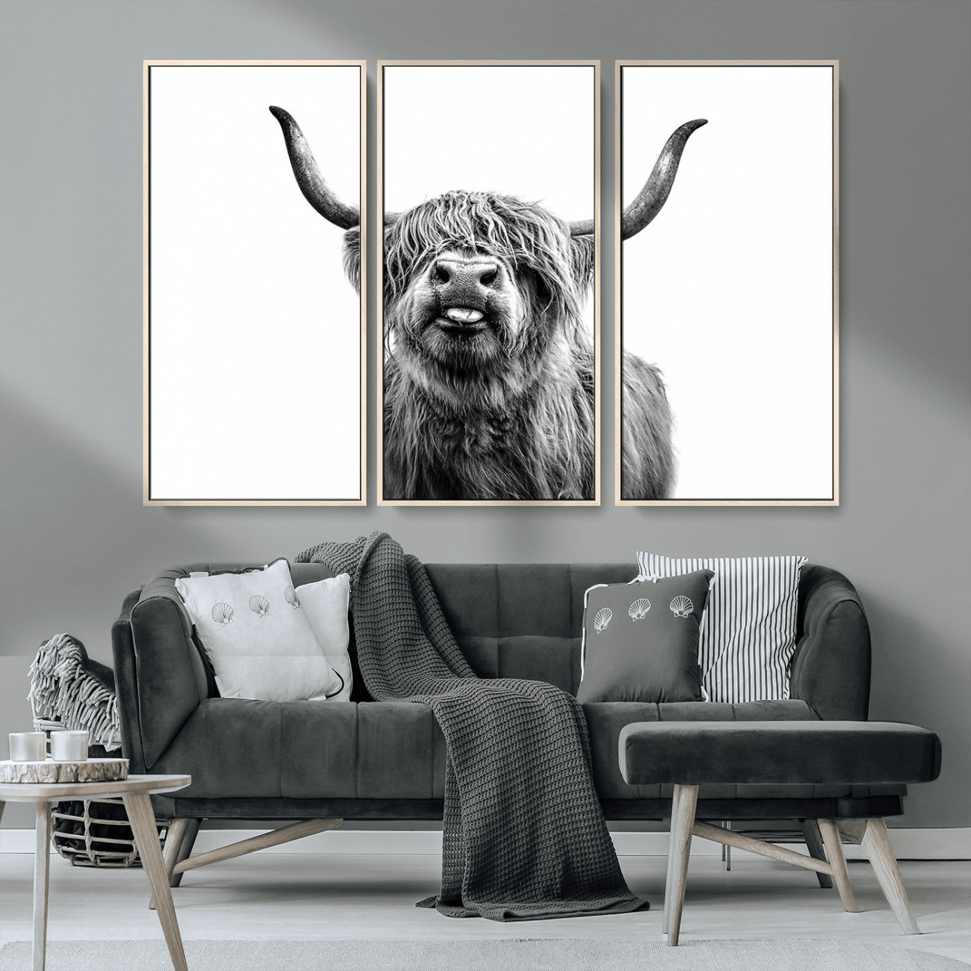 MGV-FC-48X32-3P - Fanny Scottish Highland Cow Cattle Art Print Farmhouse Wall Art Canvas Print