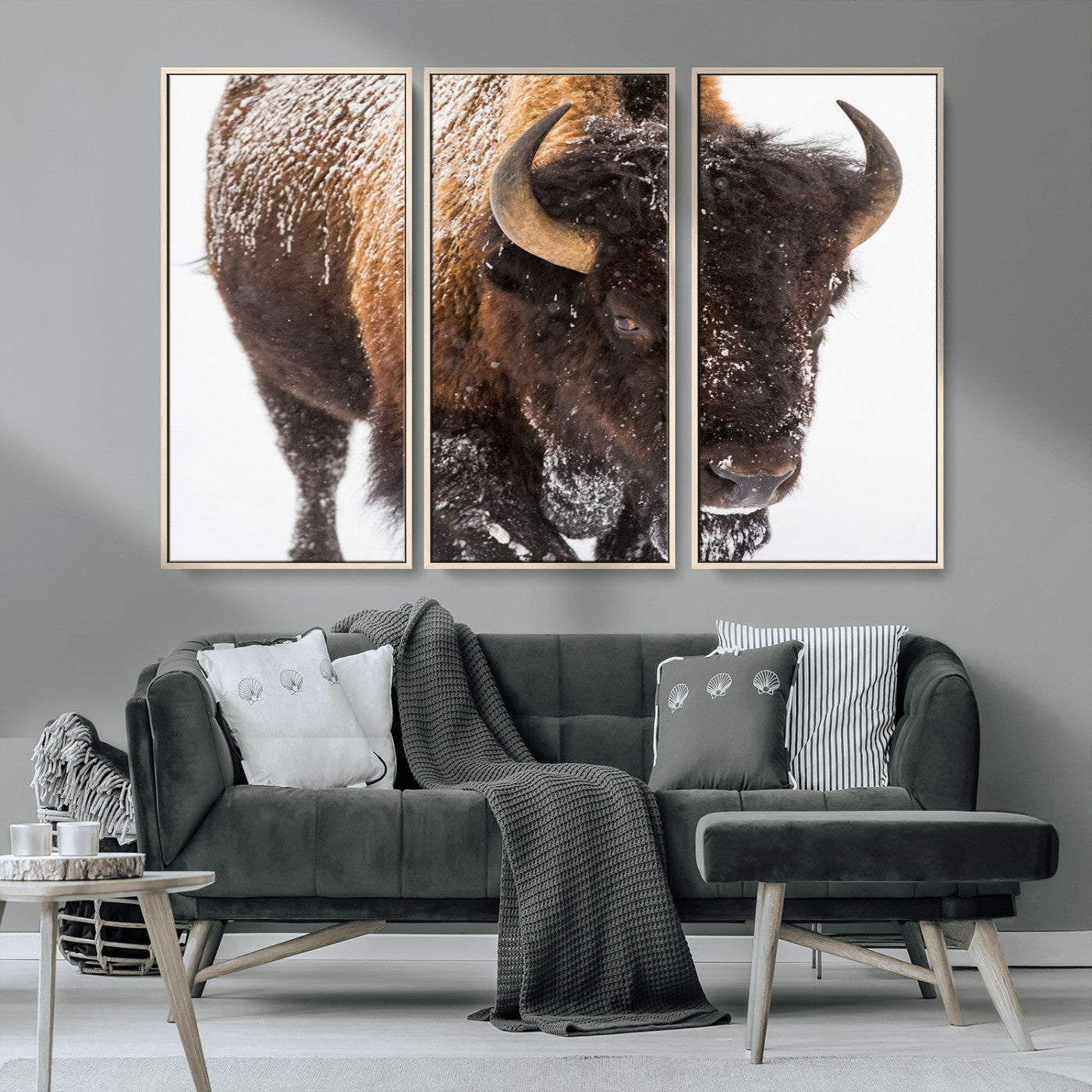 MGV-FC-48X32-3P - Bison Wall Art Canvas Print For Farmhouse, Wild Animal Wall Art