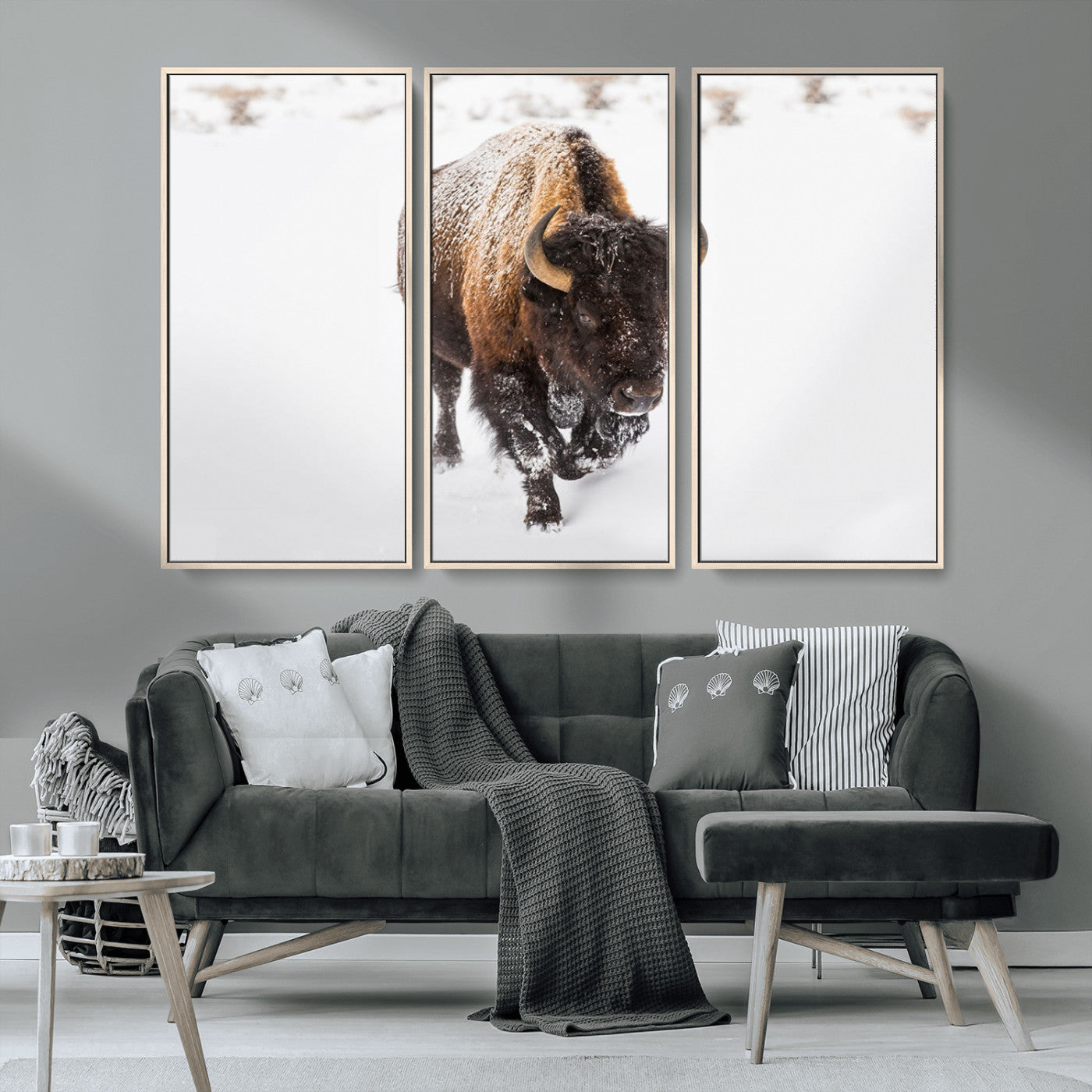 MGV-FC-48X32-3P - Bison Winter Wall Art Canvas Print For Farmhouse Decor