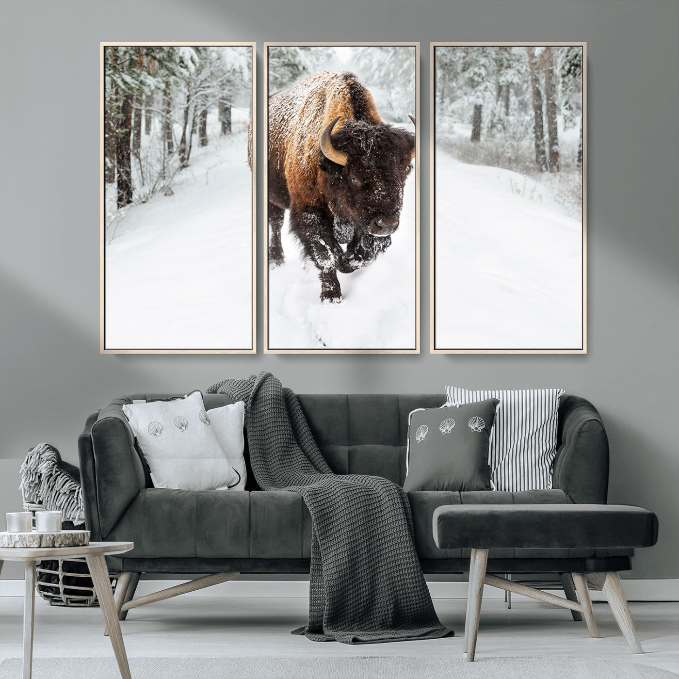 MGV-FC-48X32-3P - Bison Wall Art Canvas Print For Farmhouse, Animal Canvas Print, Wild Animal Wall Art