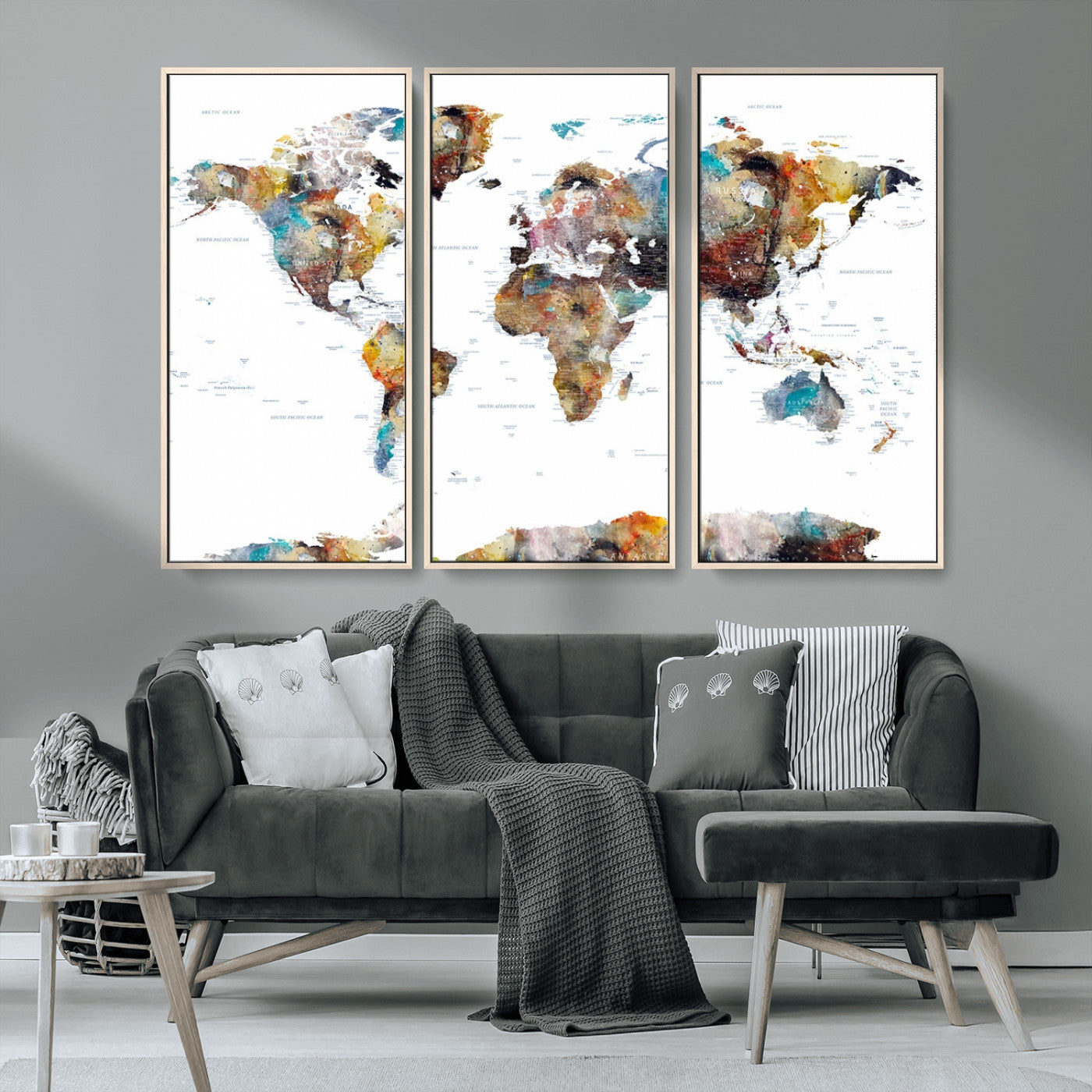 MGV-FC-48X32-3P - Push Pin World Map Canvas Print – Framed Wall Art for Couples to Track Their Travels – Anniversary