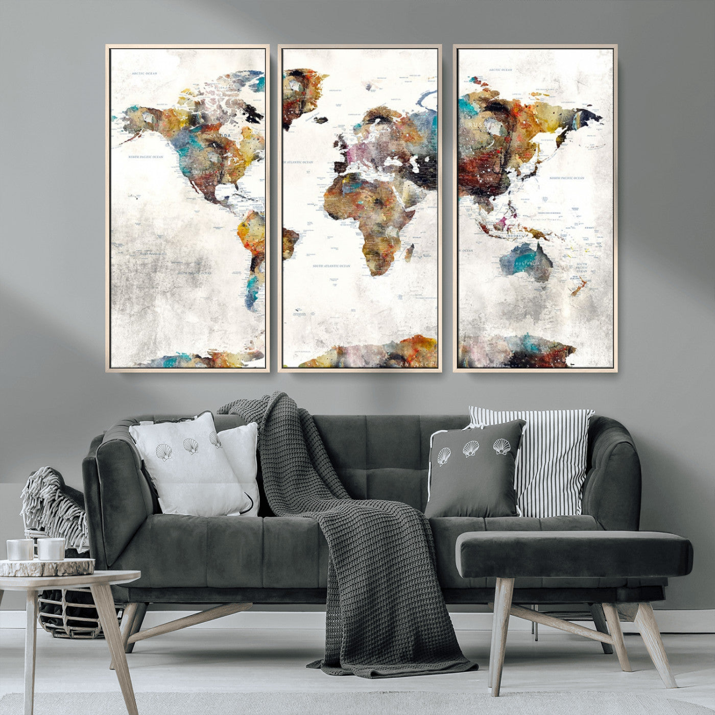 MGV-FC-48X32-3P - Push Pin World Map Canvas Print – Framed Wall Art for Couples to Track Their Travels – Anniversary