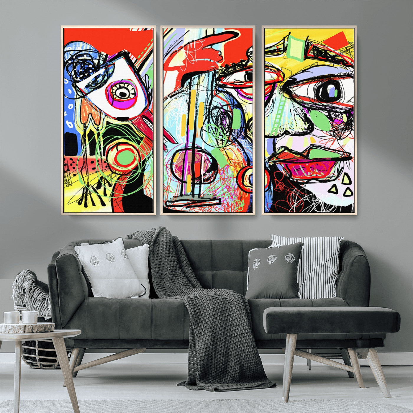 MGV-FC-48X32-3P - Picasso Style Art Abstract Canvas Wall Art Print , Colorful Abstract Artwork
