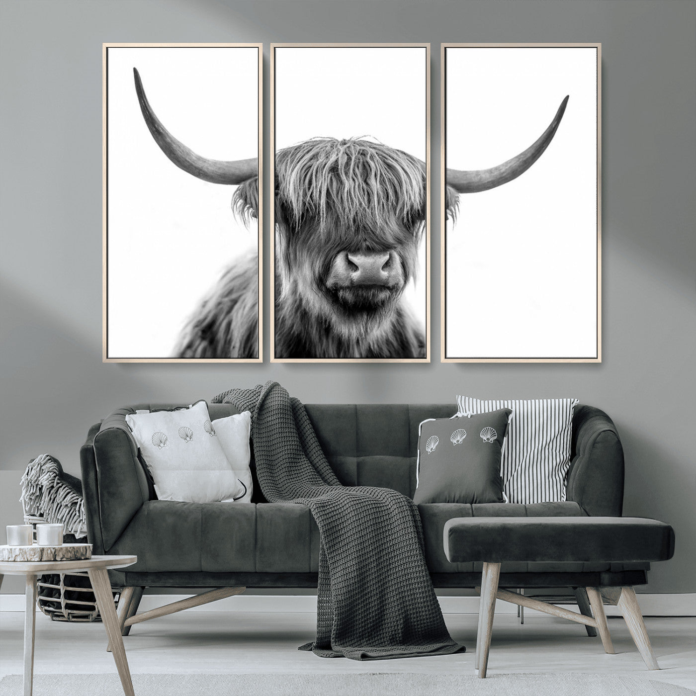 MGV-FC-48X32-3P - Scottish Highland Cow Cattle Art Print Wall Art Canvas Print for Farmhouse Decor, Framed Scottish