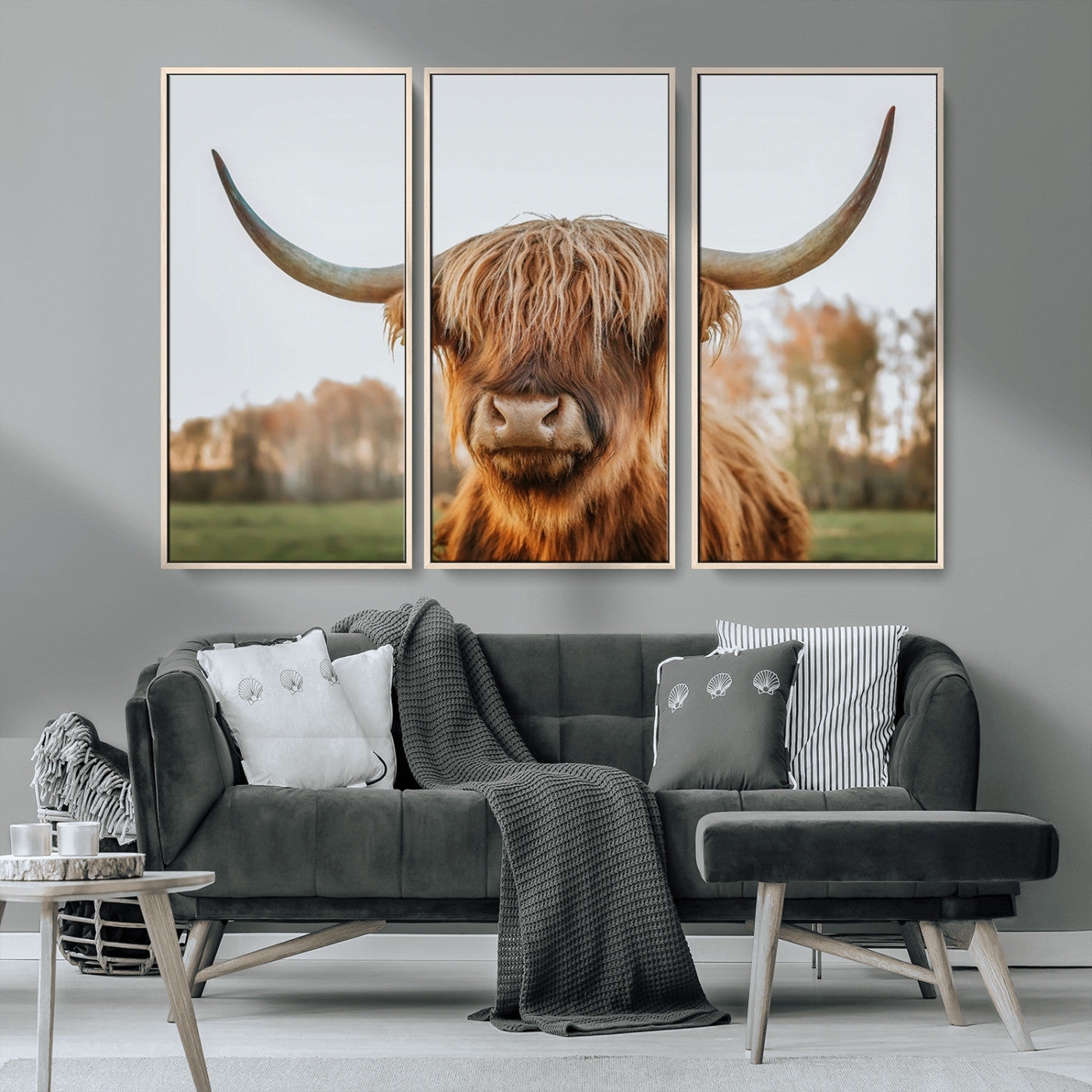 MGV-FC-48X32-3P - Highland Cow Animal Scottish Cattle Art Print Farmhouse Wall Art Canvas Print