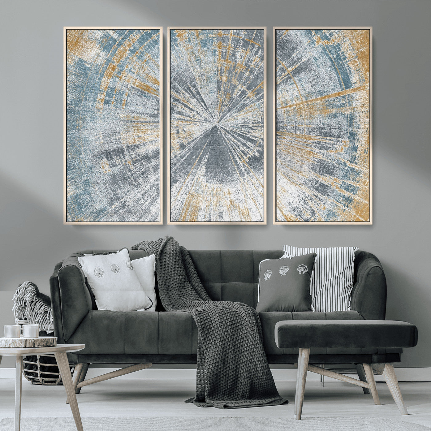 MGV-FC-48X32-3P - Radiant Abstract Wood Rings Canvas Art – Modern Triptych Wall Decor for Living Room or Farmhouse Decor