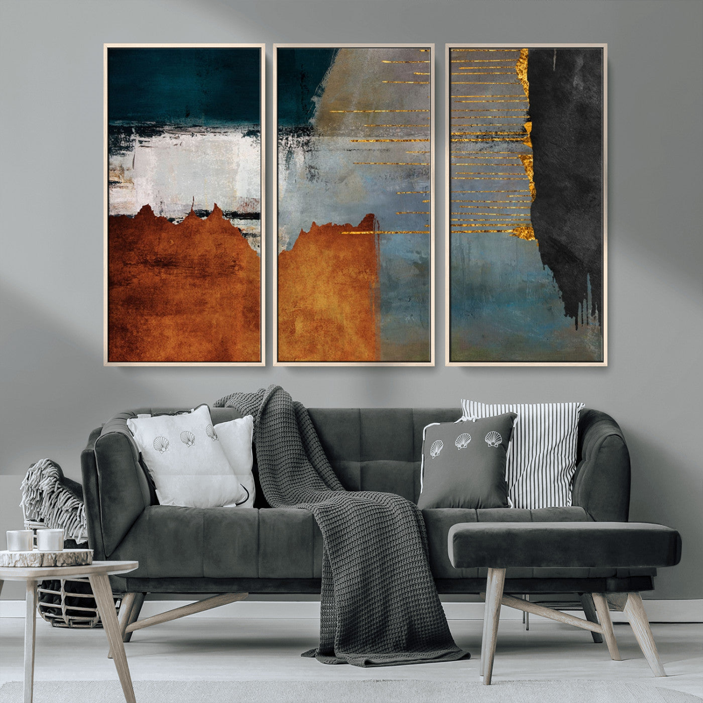 MGV-FC-48X32-3P - Modern Abstract Canvas Art Canvas Print - Framed and Ready to Hang Artwork for Contemporary Living Room or Office Decor