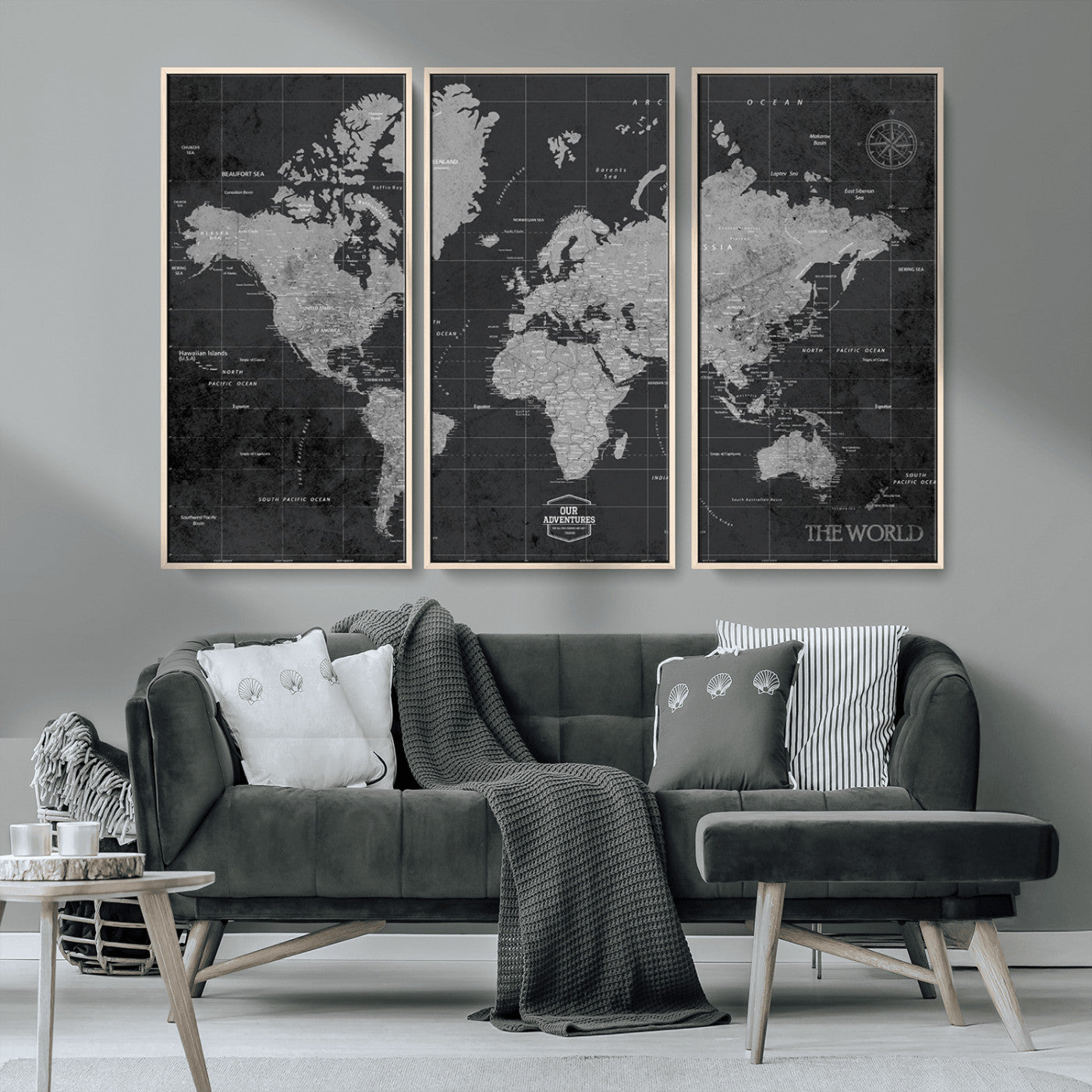 MGV-FC-48X32-3P - Push Pin World Map Canvas Print – Framed Wall Art for Couples to Track Their Travels – Anniversary