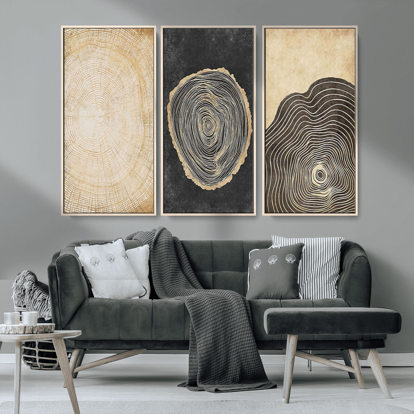 MGV-FC-48X32-3P - Tree Rings Canvas Wall Art Print – Minimalist Natural History in Modern Decor - Minimalist Boho Wall
