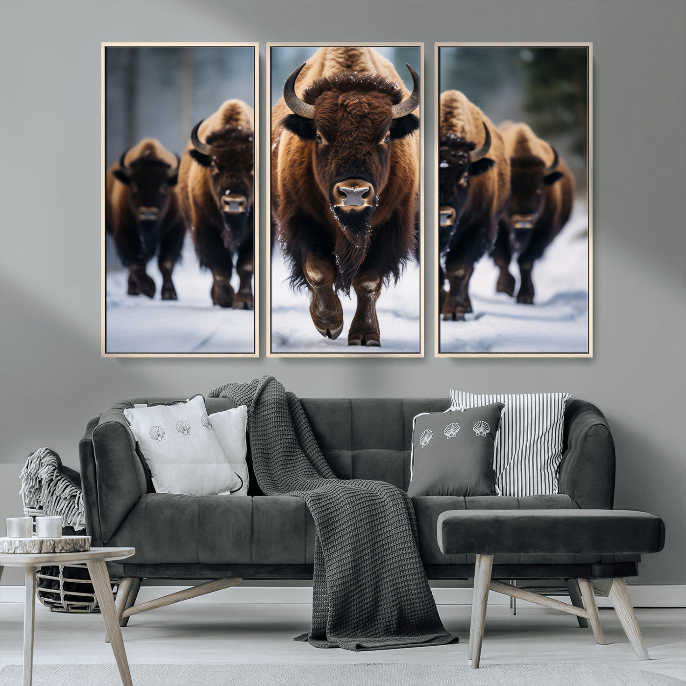 MGV-FC-48X32-3P - Buffalo Wall Art Canvas Print, American Bison Herd Wall Art Canvas Print - Bison Canvas Print