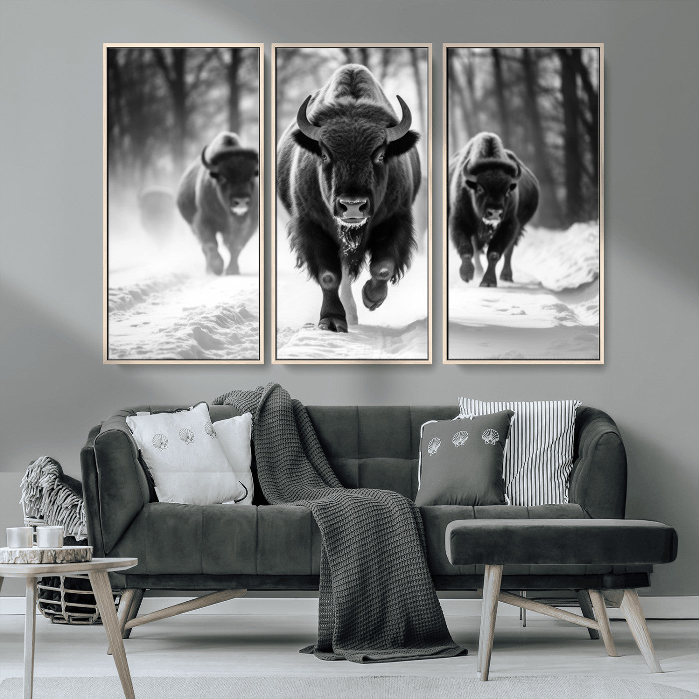 MGV-FC-48X32-3P - Buffalo Wall Art Canvas Print, Bison Family Wall Art Canvas Print