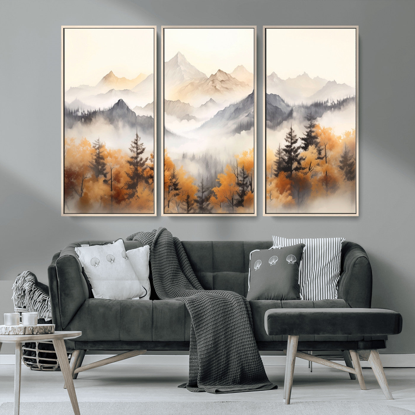 MGV-FC-48X32-3P - Abstract Mountain Wall Art | Misty Mountain Forest and Mountains Canvas Print for Living Room,