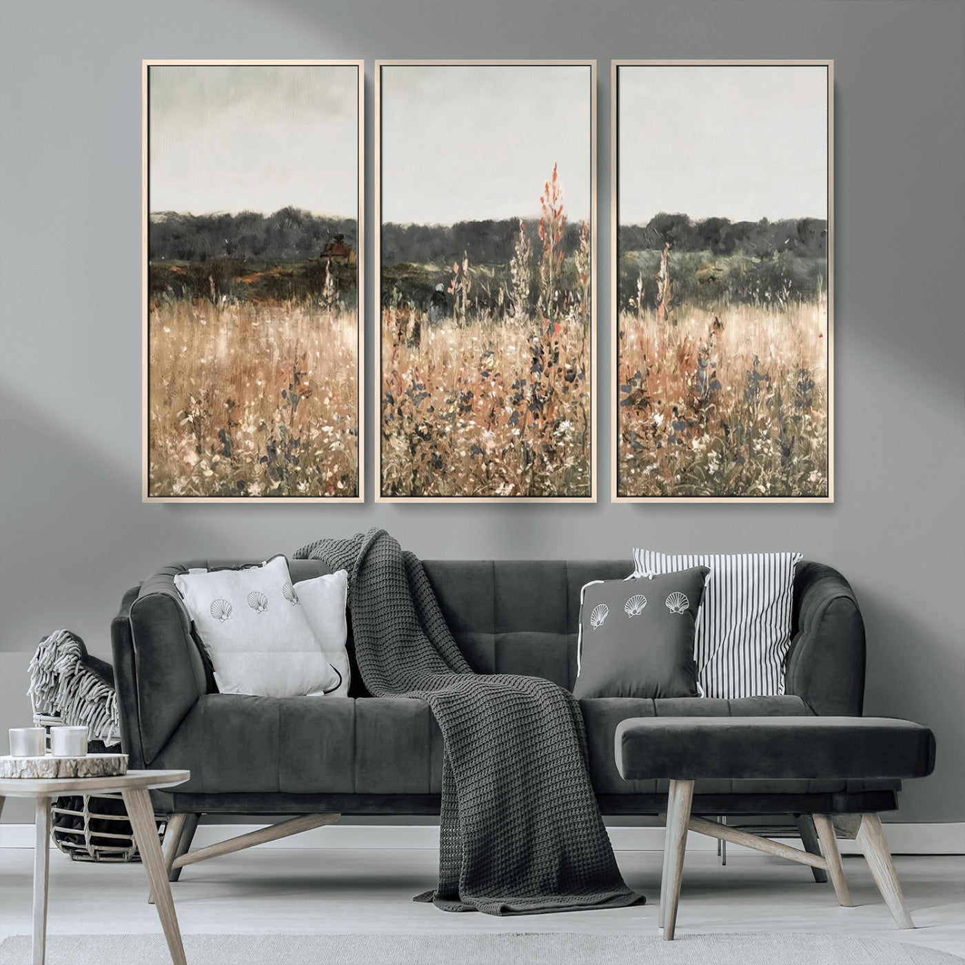 MGV-FC-48X32-3P - Abstract Wildflower Art Field Landscape Oil Painting Print, Country Field Wall Art - Framed Ready to Hang